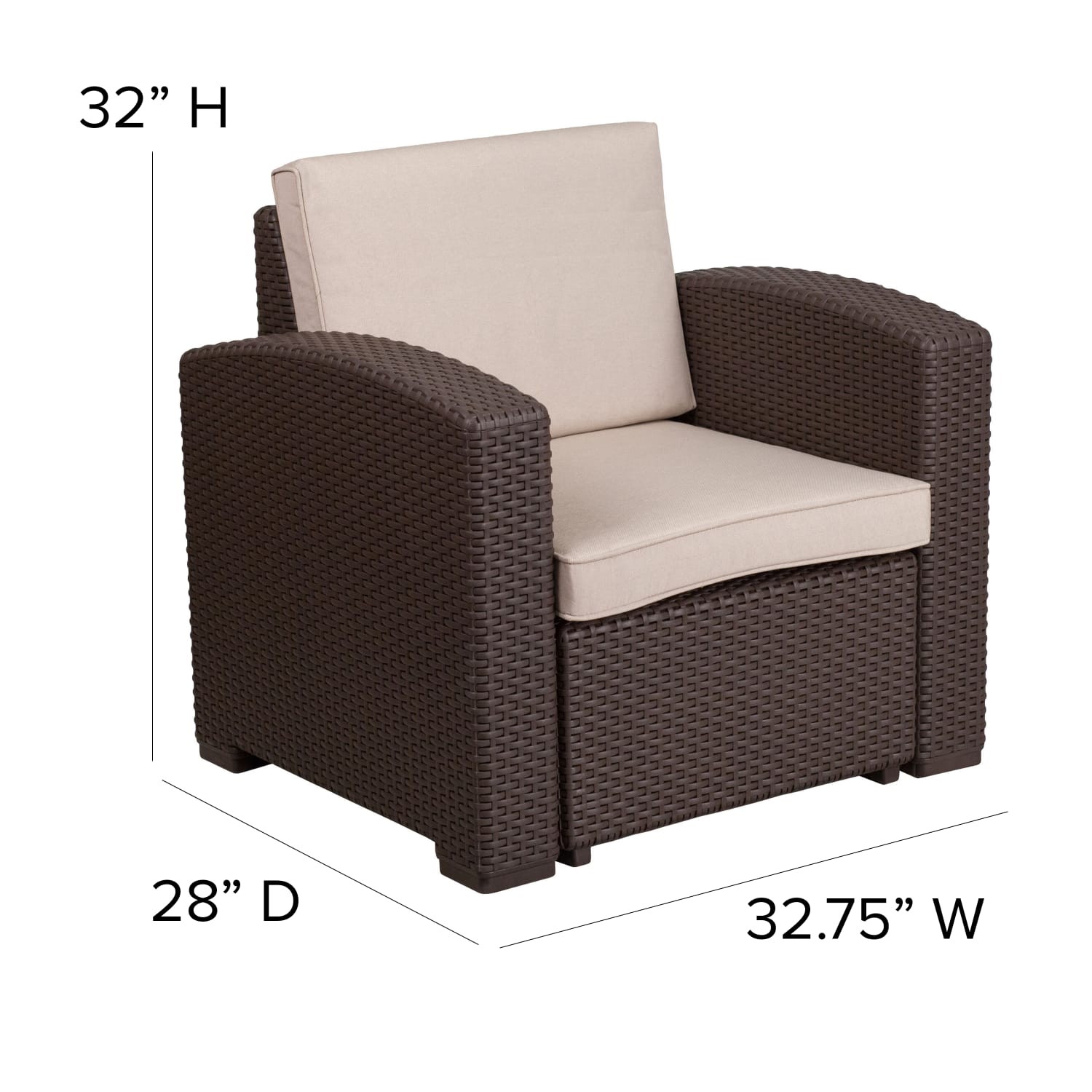 Flash Furniture Faux Rattan Outdoor Chair With Curved Arms And All-Weather Cushion, Chocolate Brown - Image 6
