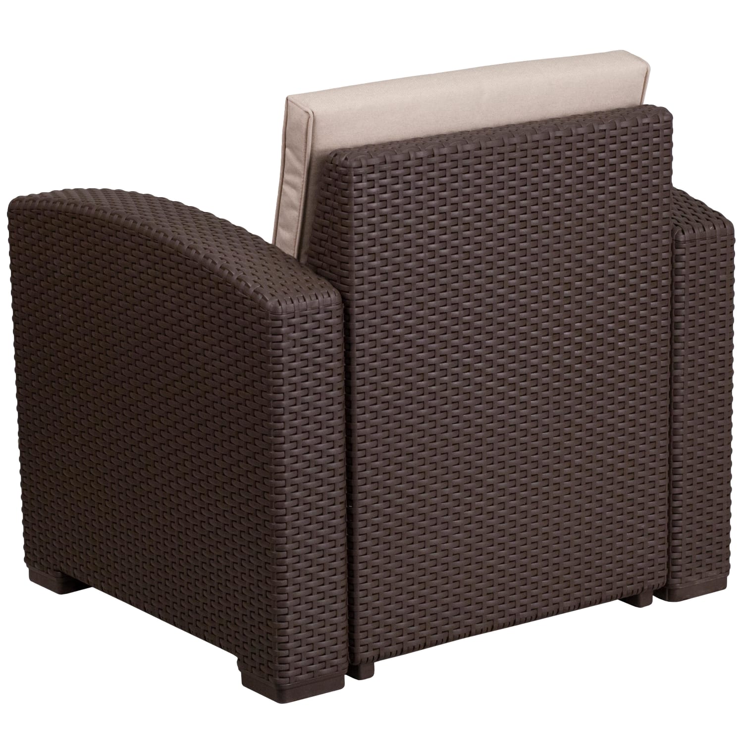 Flash Furniture Faux Rattan Outdoor Chair With Curved Arms And All-Weather Cushion, Chocolate Brown - Image 7