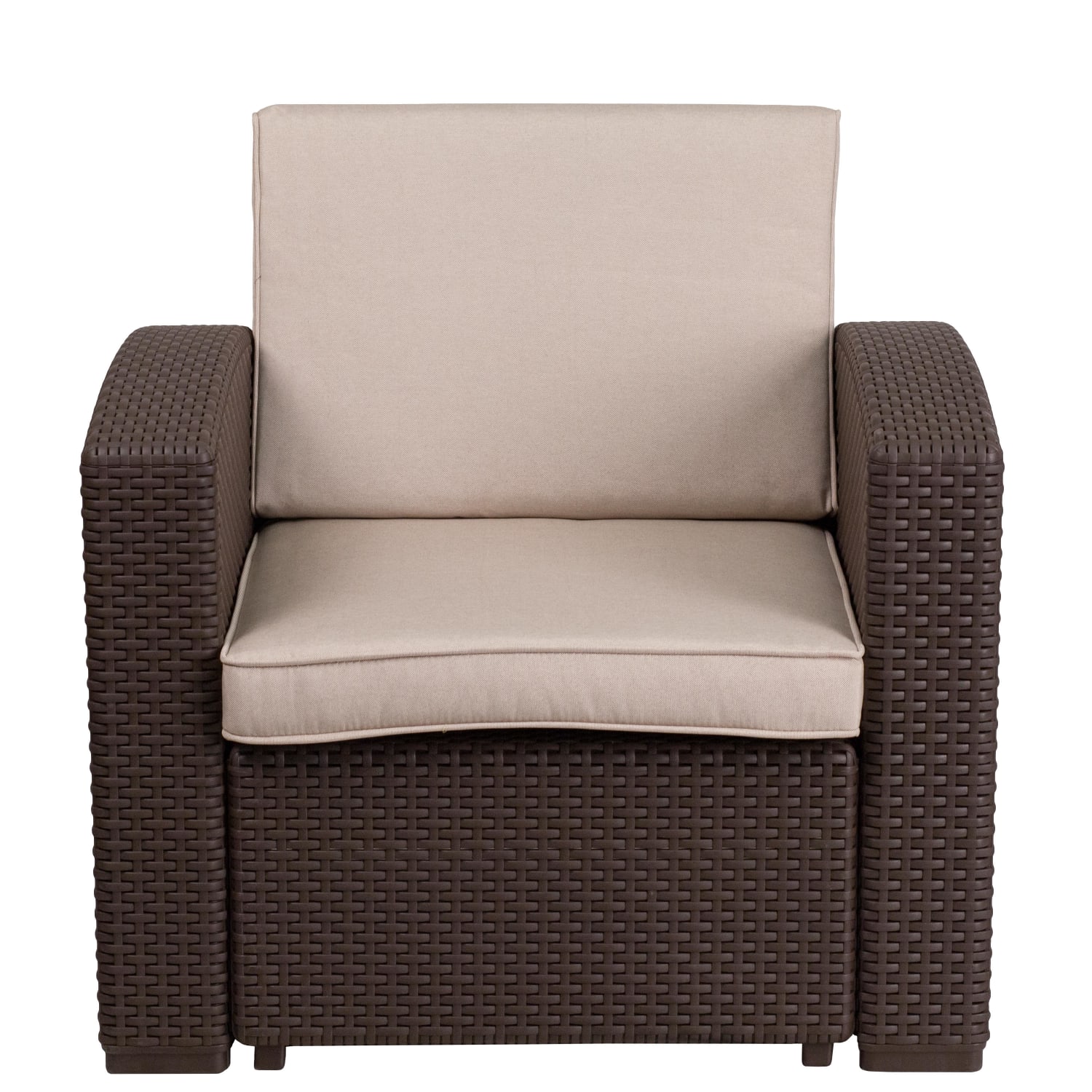 Flash Furniture Faux Rattan Outdoor Chair With Curved Arms And All-Weather Cushion, Chocolate Brown - Image 10