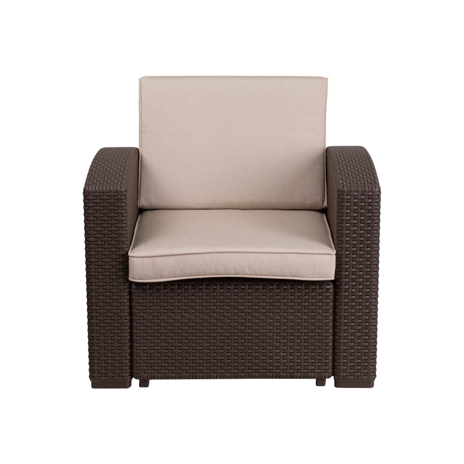 Flash Furniture Faux Rattan Outdoor Chair With Curved Arms And All-Weather Cushion, Chocolate Brown - Image 13