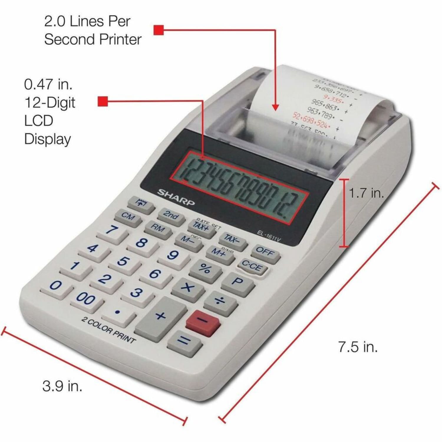 Sharp EL-1611V 12-digit Mini Printing Calculator, White - Image 4