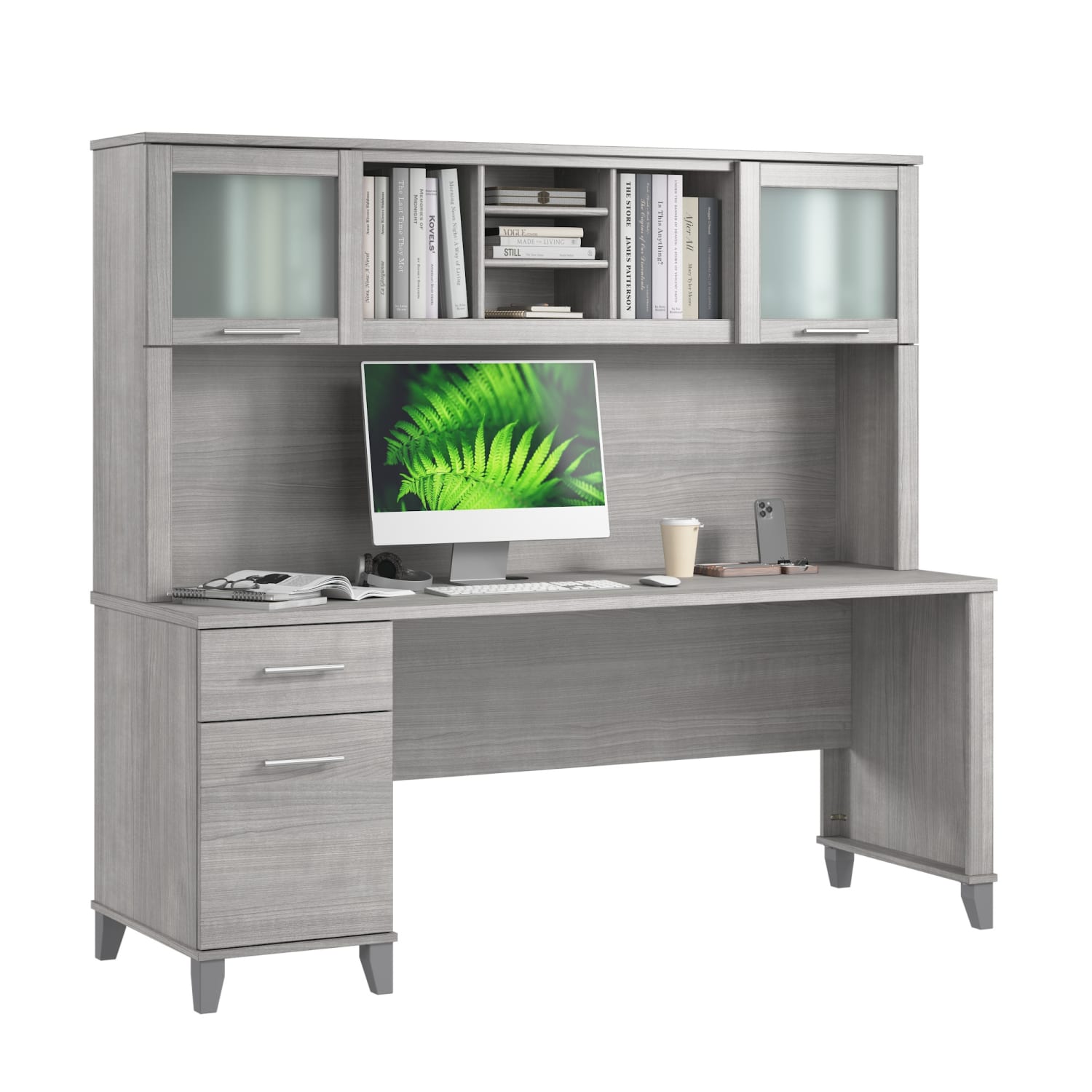 Bush Furniture Somerset Office Desk With Hutch, 72inW, Platinum Gray, Standard Delivery - Image 3