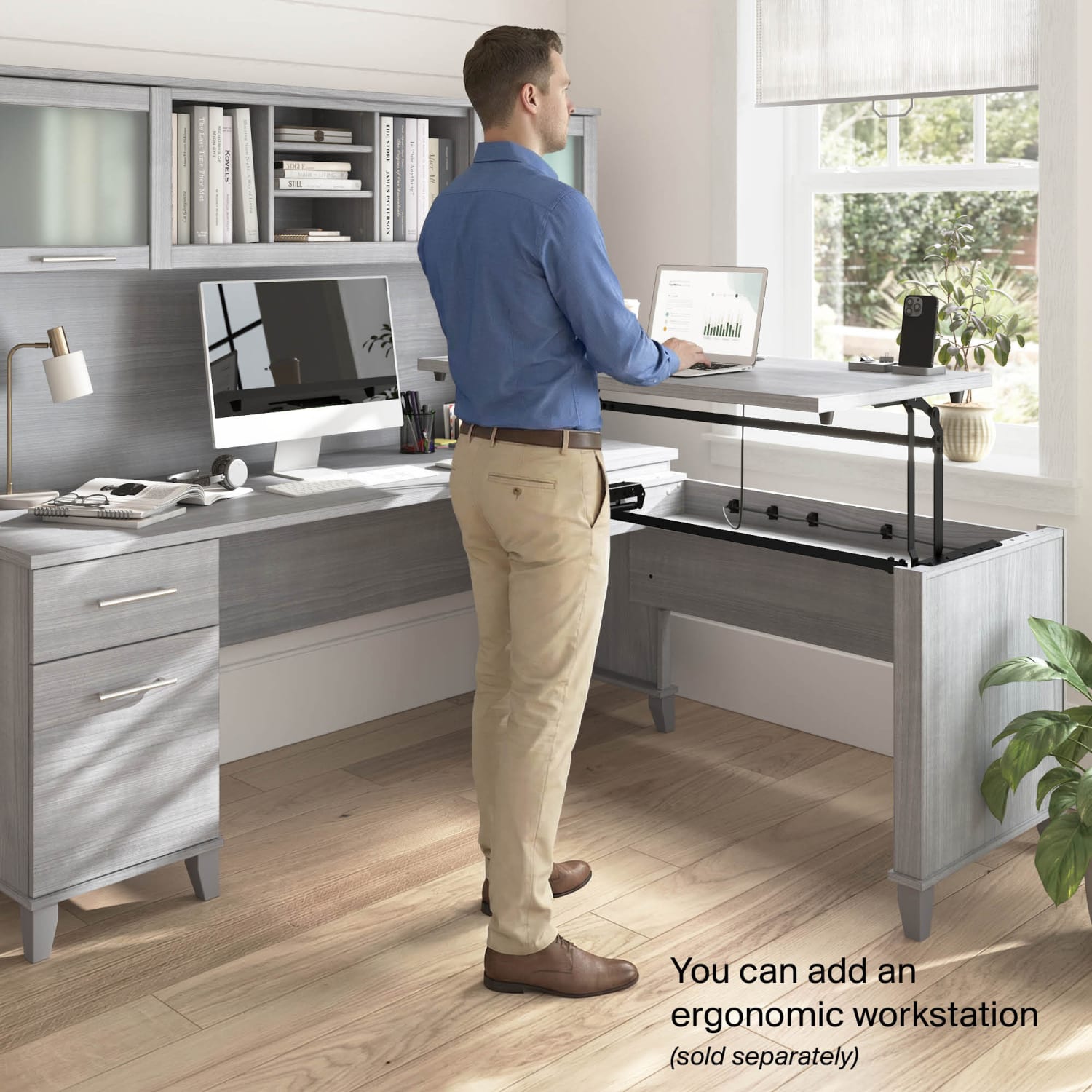 Bush Furniture Somerset Office Desk With Hutch, 72inW, Platinum Gray, Standard Delivery - Image 4