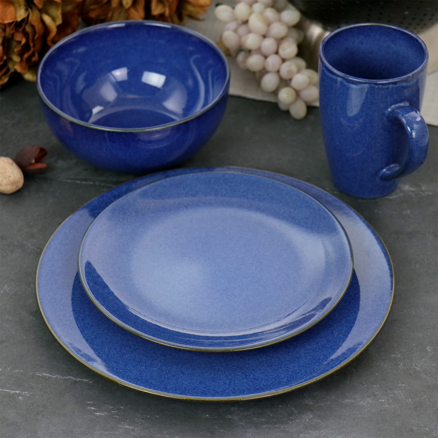 Gibson Elite Lisbon 16-Piece Stoneware Dinnerware Set, Cobalt - Image 3