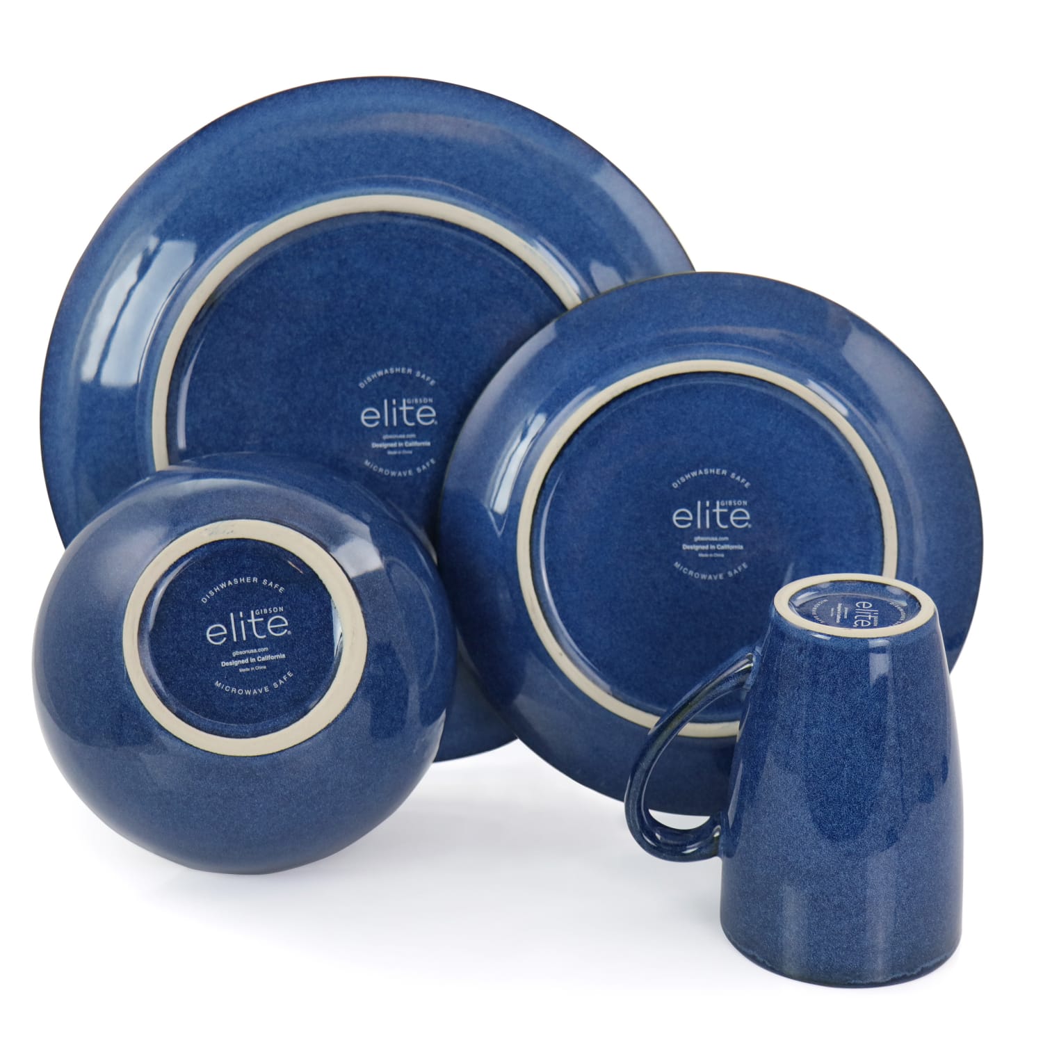 Gibson Elite Lisbon 16-Piece Stoneware Dinnerware Set, Cobalt - Image 4