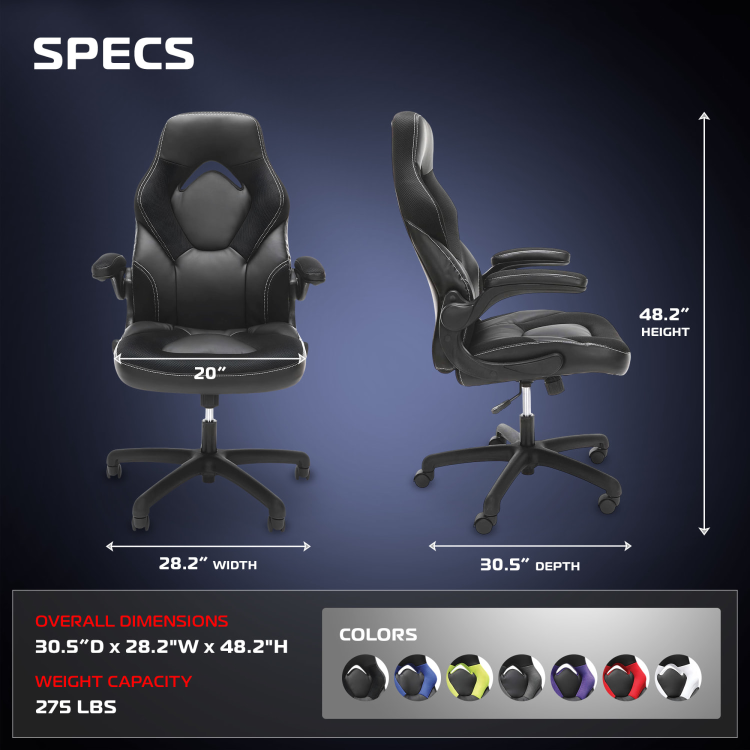 Respawn Racing Style Ergonomic Bonded Leather Computer Gaming Chair, Black - Image 3