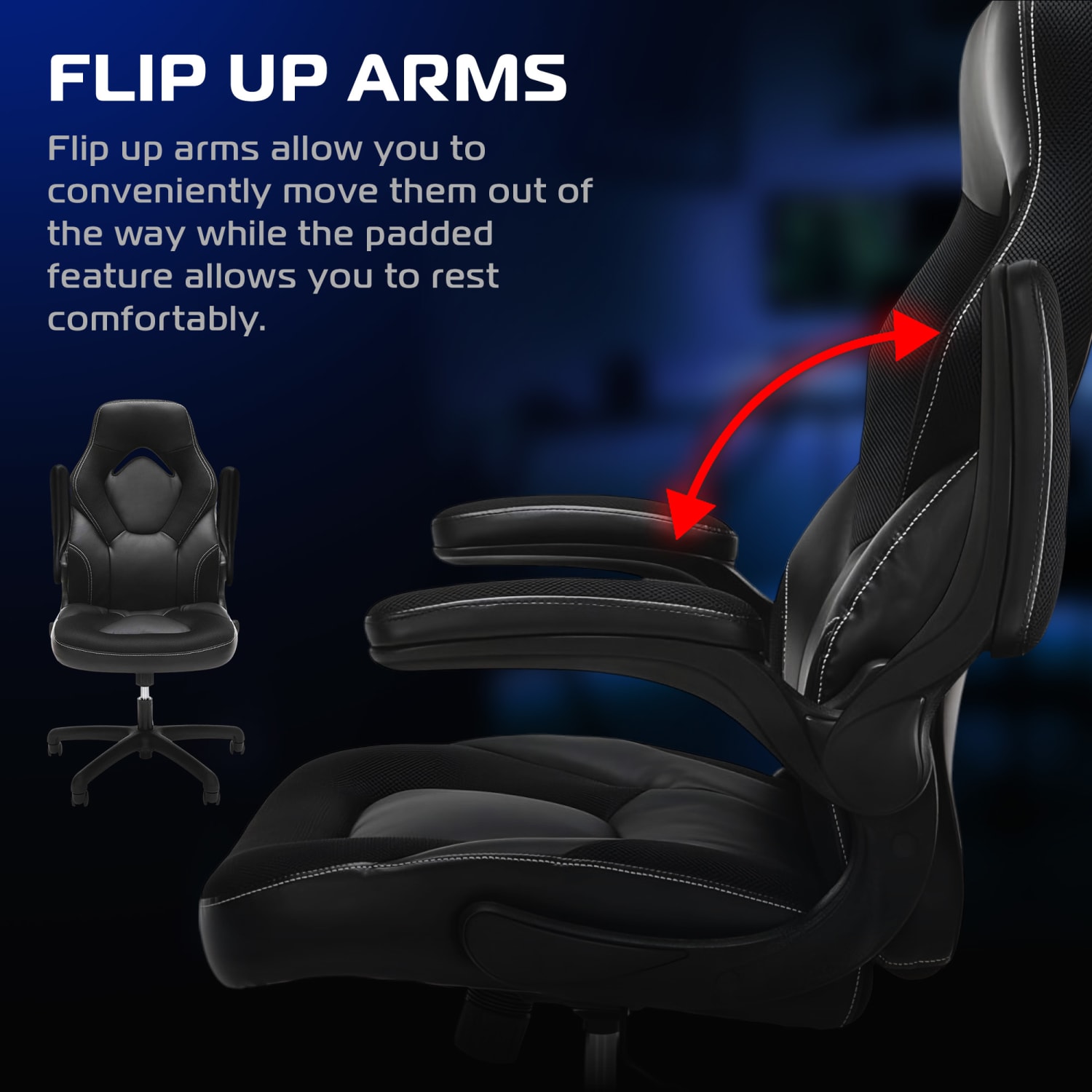 Respawn Racing Style Ergonomic Bonded Leather Computer Gaming Chair, Black - Image 4