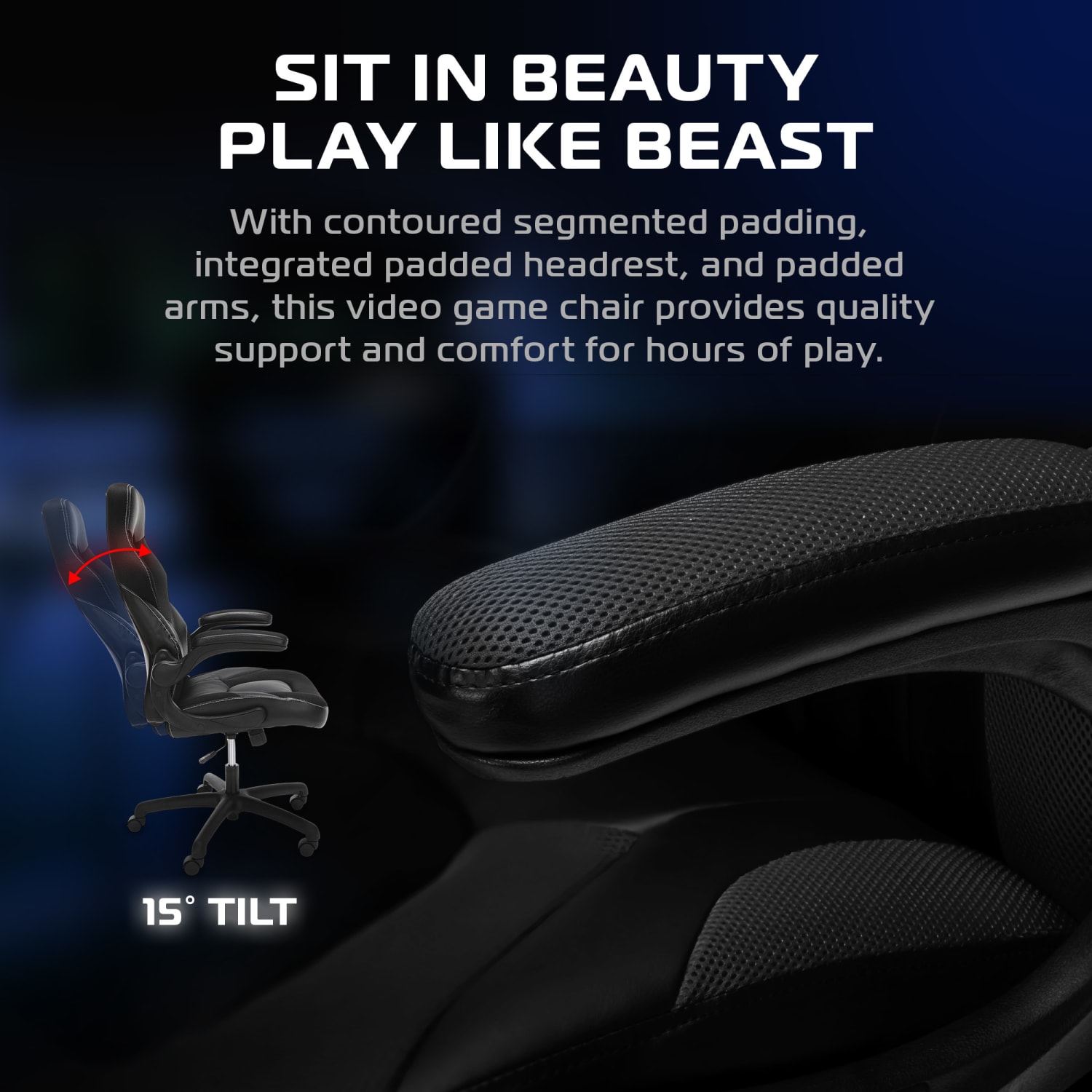 Respawn Racing Style Ergonomic Bonded Leather Computer Gaming Chair, Black - Image 6