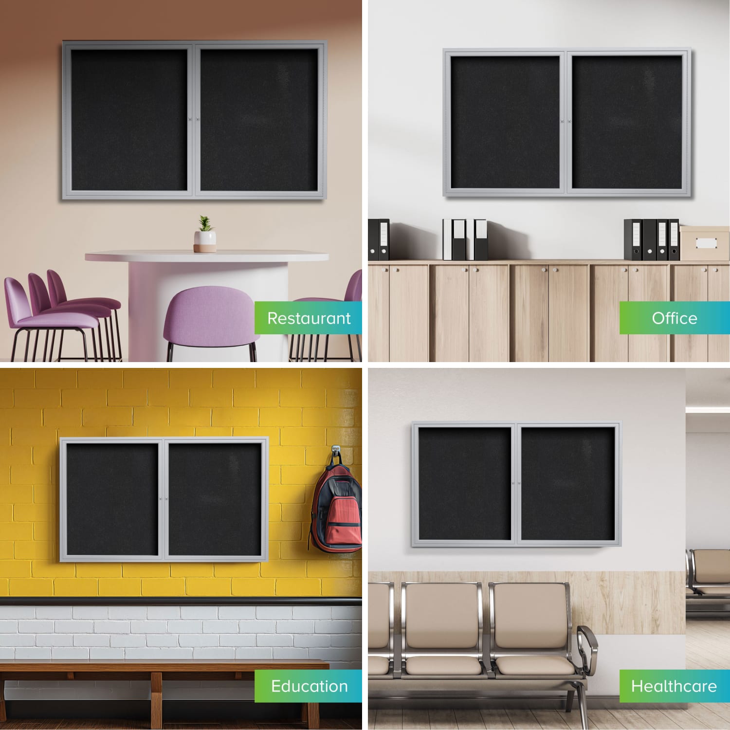 Ghent 2 Door Enclosed Recycled Rubber Bulletin Board, Satin Aluminum Frame, 36inH x 48inW, Black - Image 4