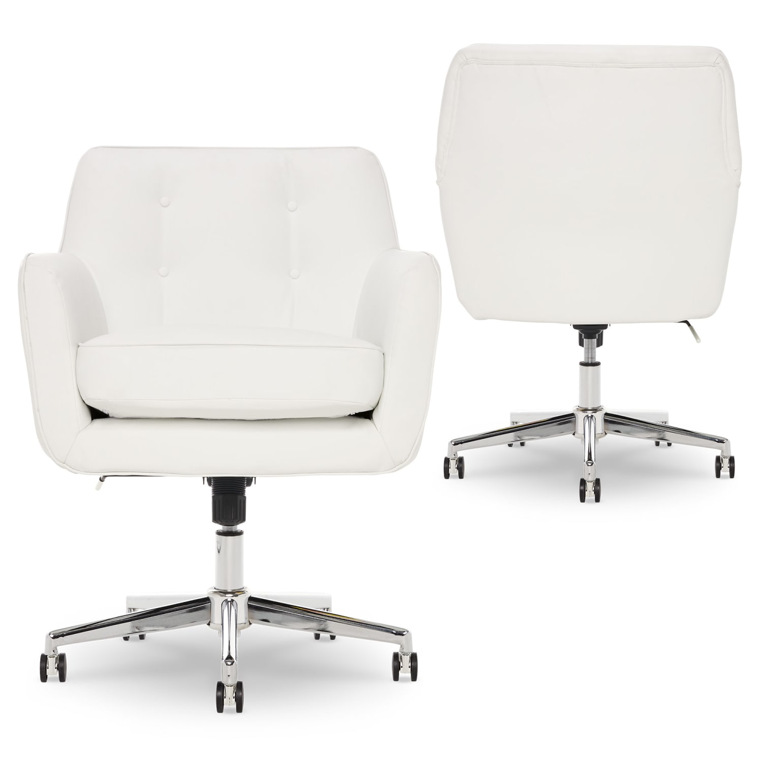 Serta Ashland Home Bonded Leather Mid-Back Office Chair, White/Chrome - Image 6