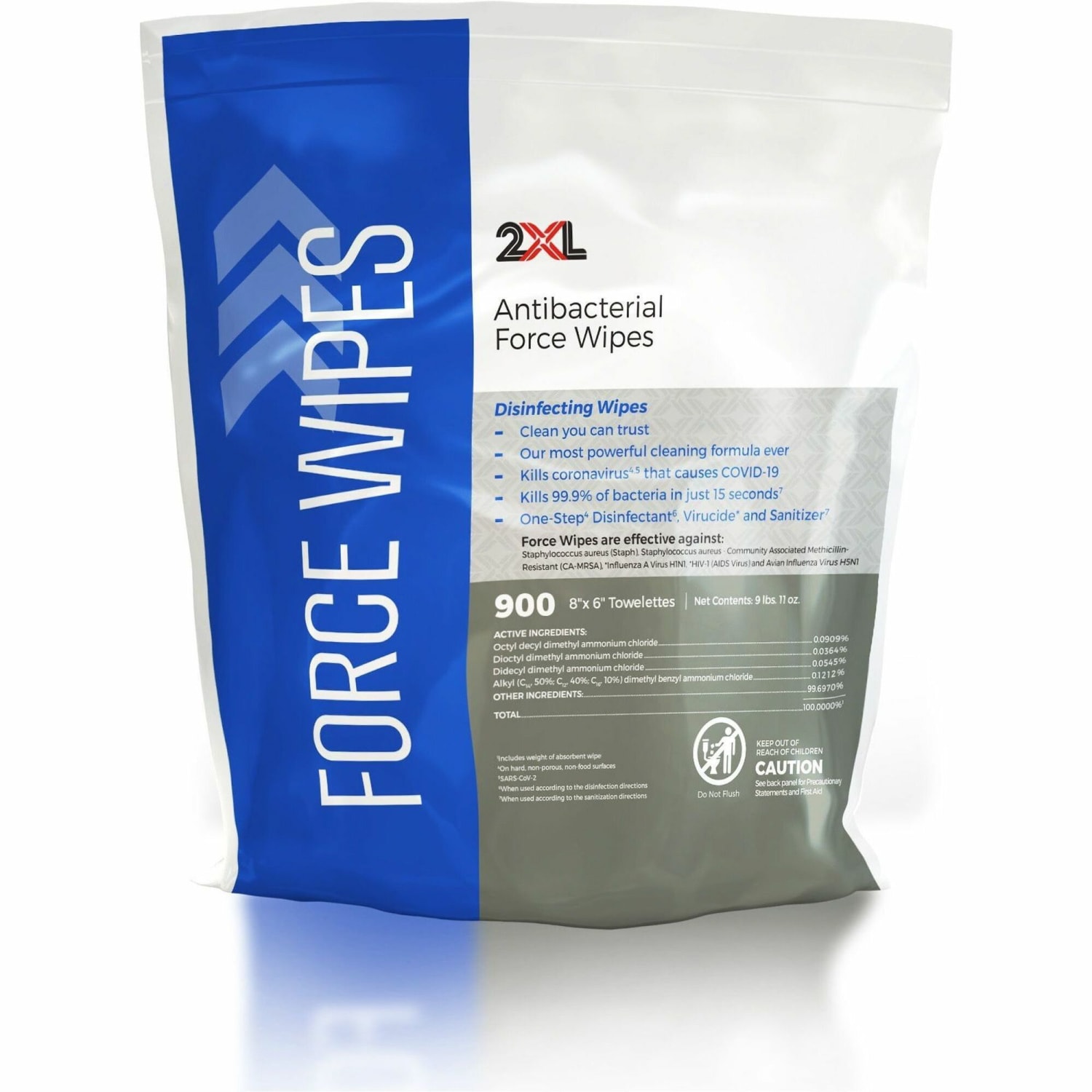 2XL Force Antibacterial Wipes Refill, 6in x 8in, 900 Count, Total Qty 1 - Image 3