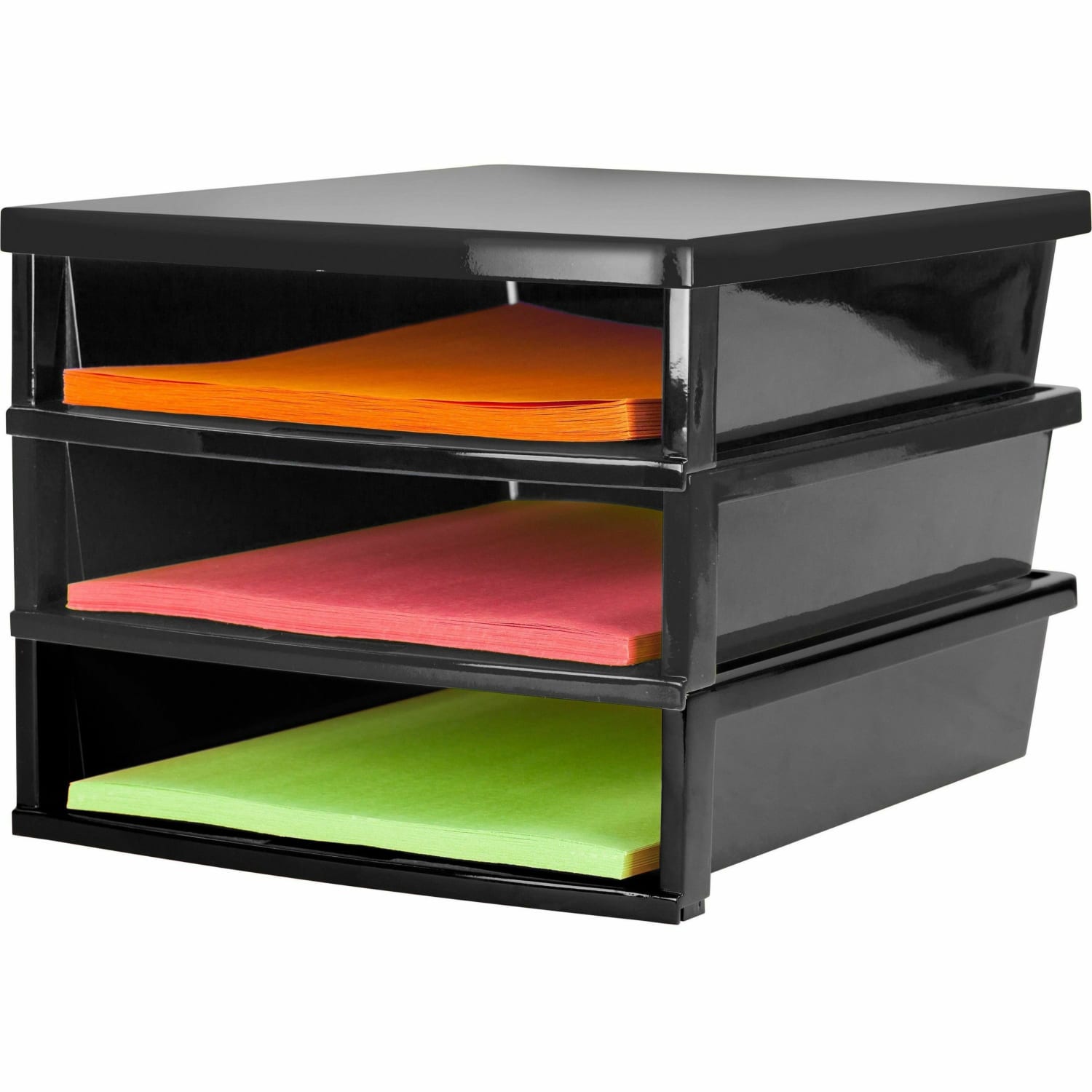 Storex Quick Stack Construction Paper Sorter - 500 x Sheet - 3 Compartment(s) - 8.4in Height x 11.3in Width13in Length - Black - Plastic - 1 Each - Image 4