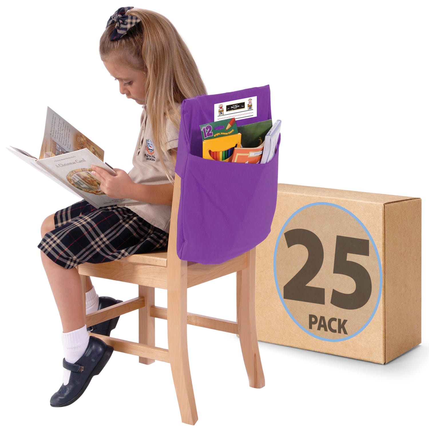 Victor Seat Sack Chair Cover Classroom Pack, 14in x 1/2in, Purple, Pack Of 25 Covers - Image 3