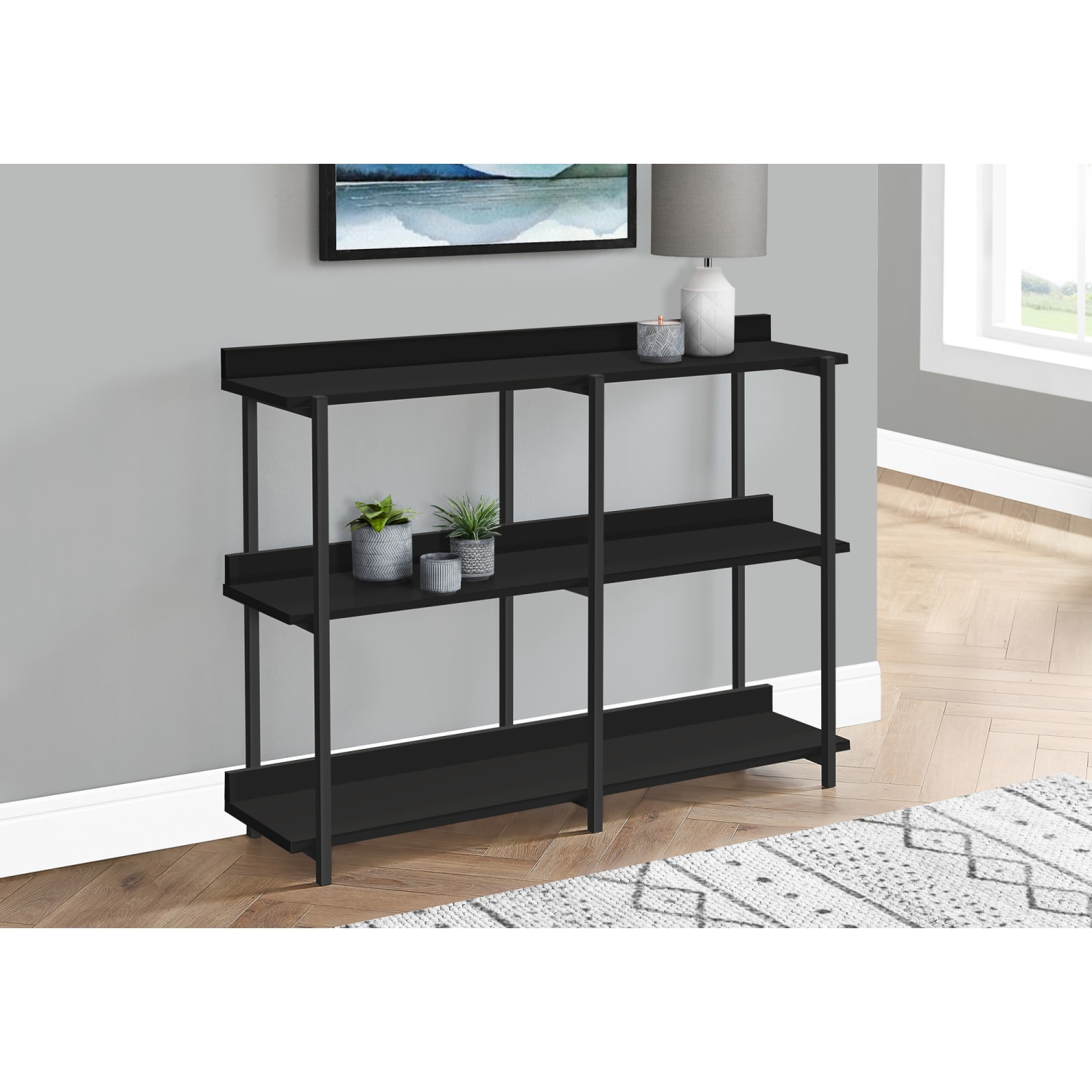 Monarch Specialties Delroy Metal Console Table, 34inH x 47-1/4inW x 12inD, Black - Image 3