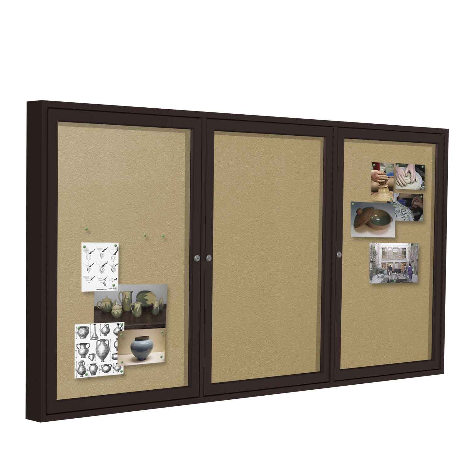 Ghent Enclosed Vinyl Bulletin Board, 48in x 72in, Caramel, Bronze Aluminum Frame - Image 3