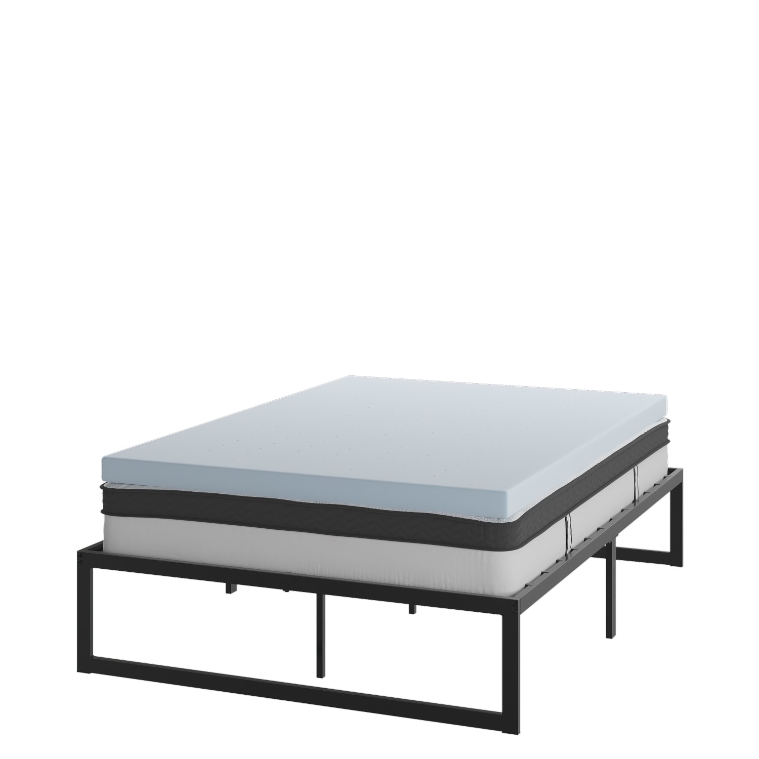 Flash Furniture 14in Metal Platform Bed Frame With 10in Pocket Spring Mattress And 3in Cool Gel Memory Foam Topper, Full, Black - Image 3