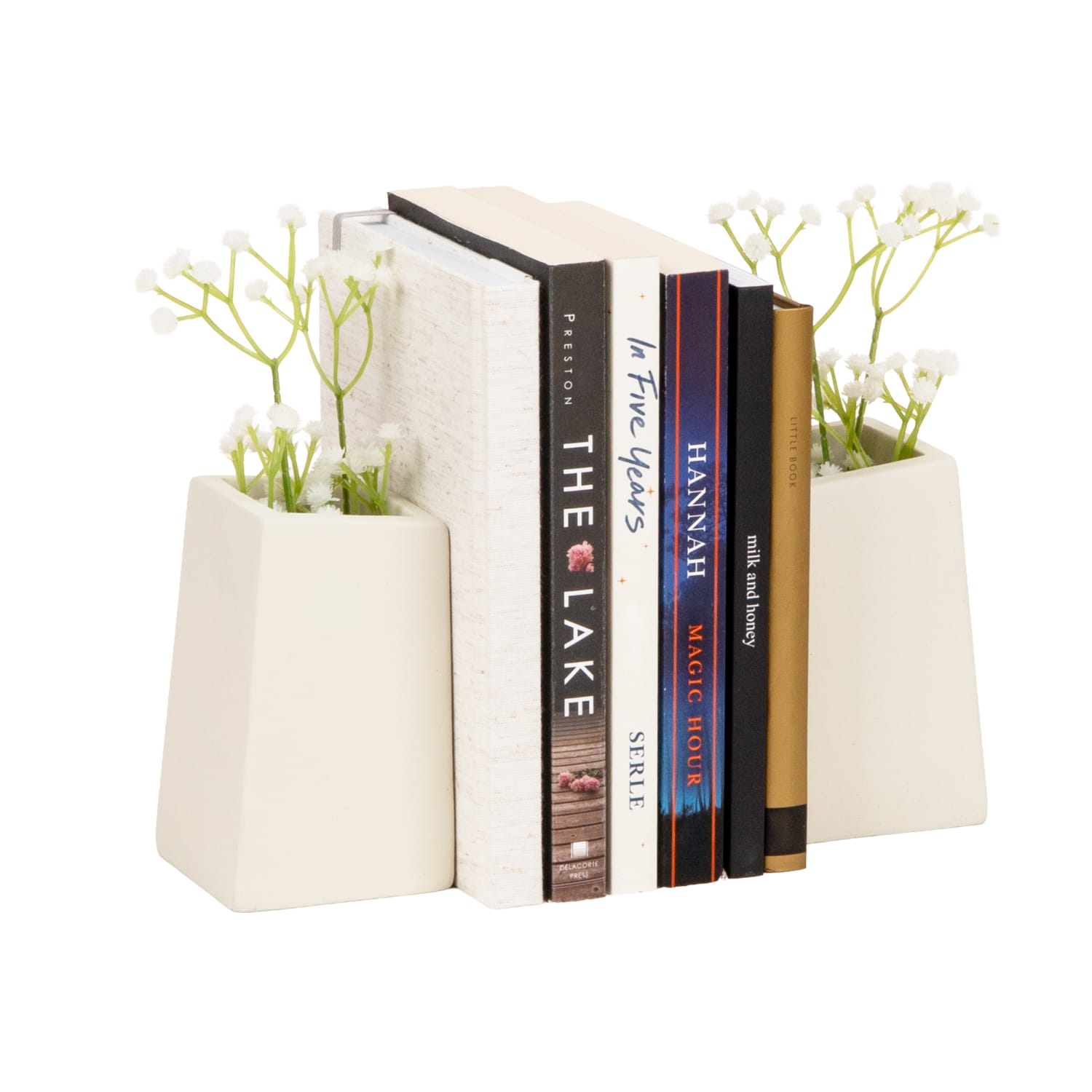 Mind Reader Cement Planter Bookends, 5in x 2-3/4in x 3in, White, Total Qty 2