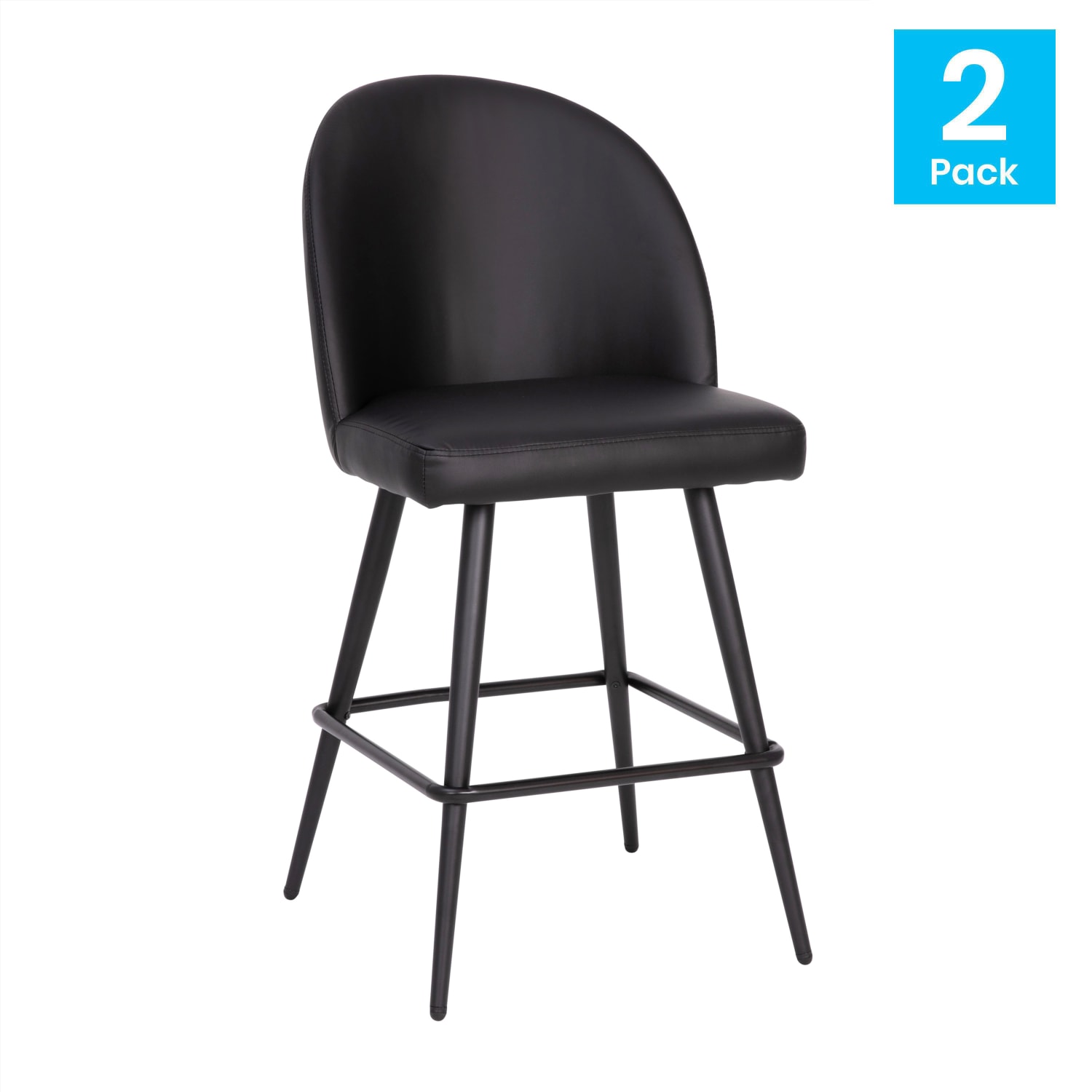 Flash Furniture Lyla Commercial Modern Armless Counter Stools, Black LeatherSoft, Set Of 2 Stools - Image 3