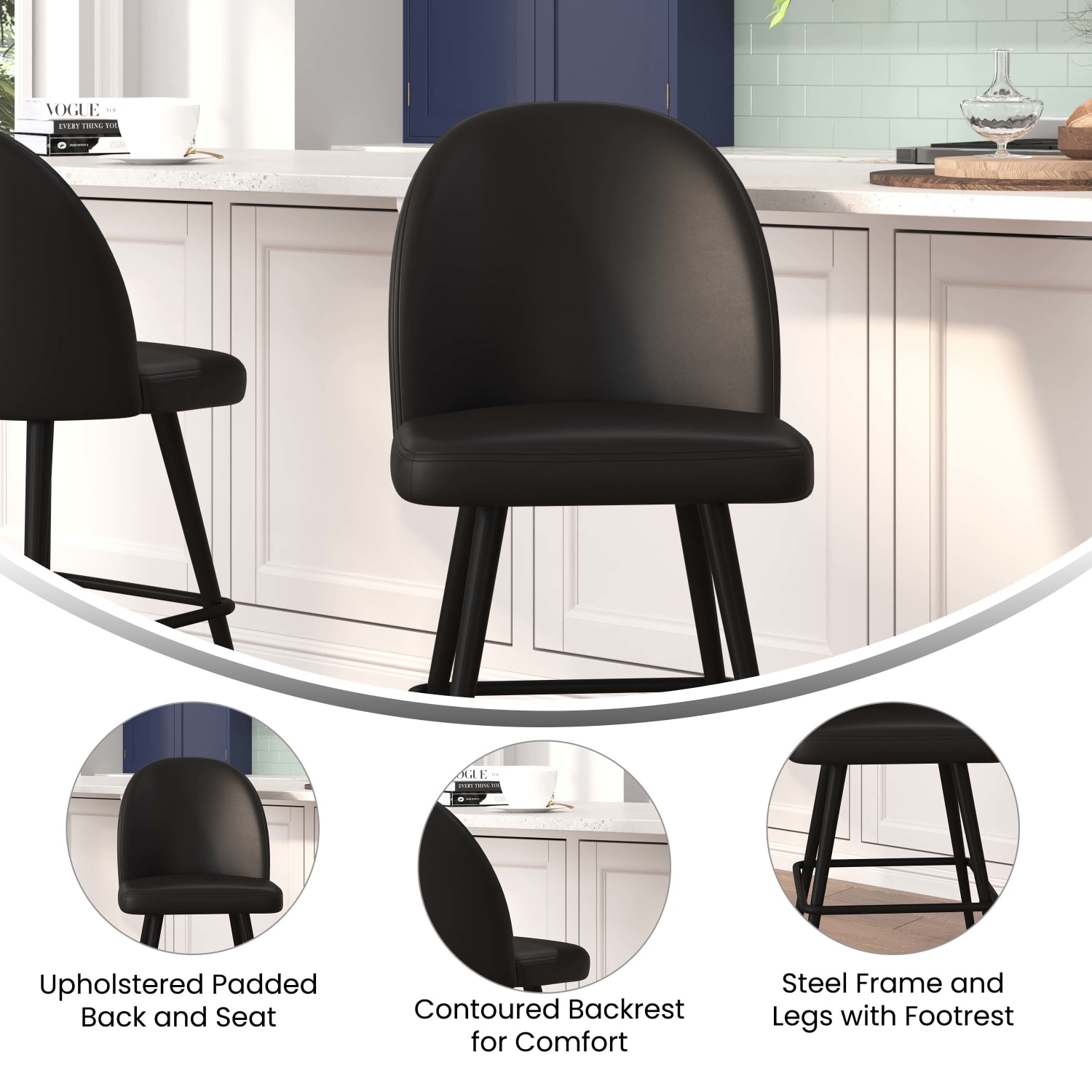 Flash Furniture Lyla Commercial Modern Armless Counter Stools, Black LeatherSoft, Set Of 2 Stools - Image 6