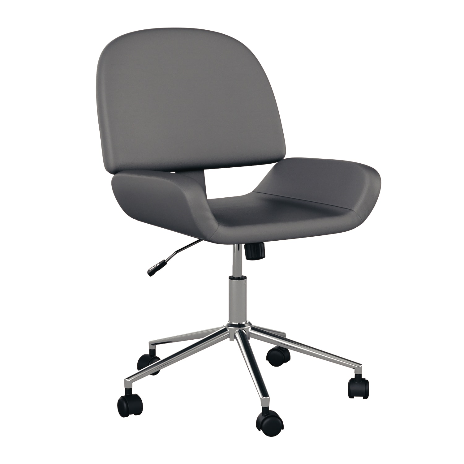 Martha Stewart Tyla Faux Leather Upholstered Mid-Back Executive Office Chair, Gray/Polished Nickel - Image 3