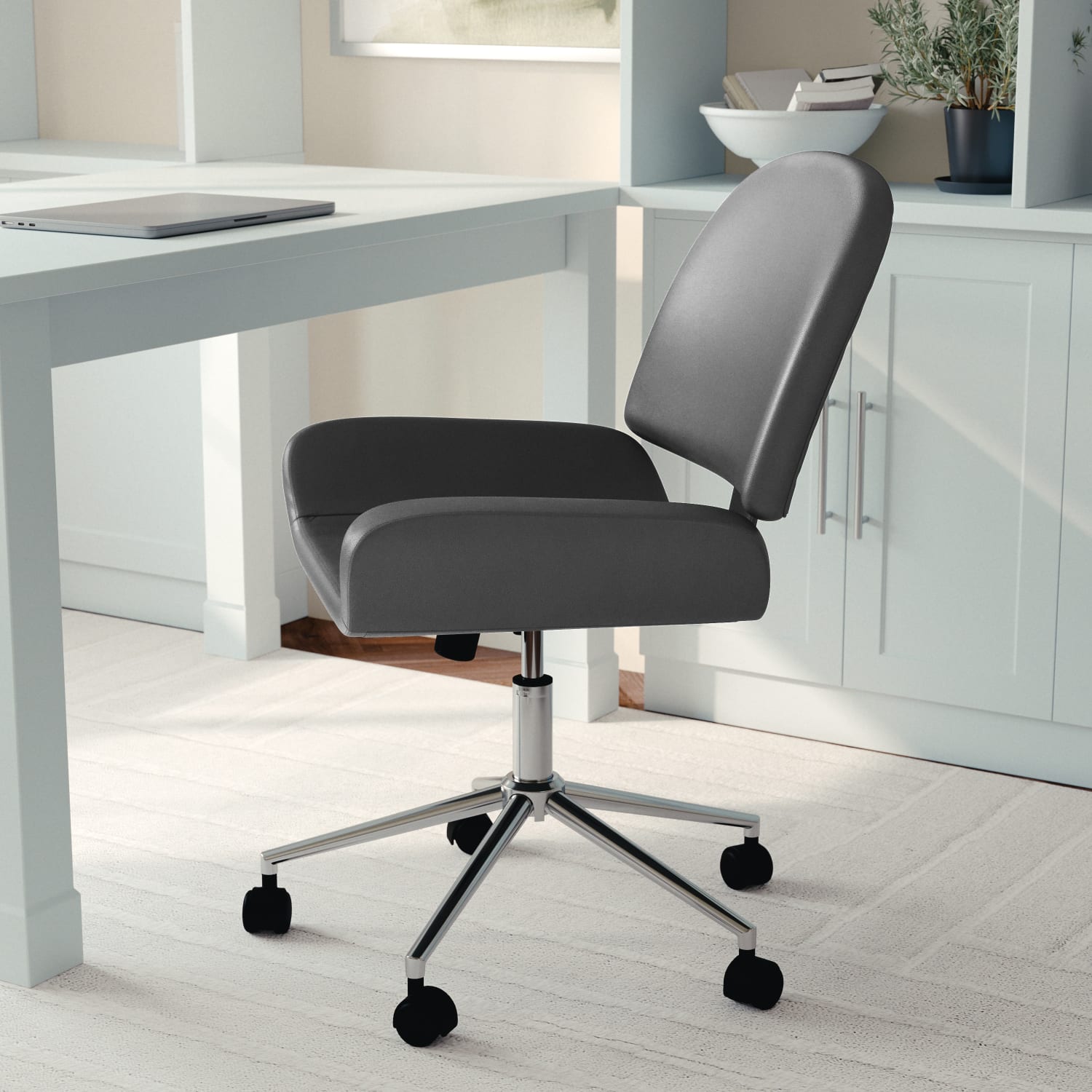 Martha Stewart Tyla Faux Leather Upholstered MidBack Executive Office Chair GrayPolished Nickel PopularChairscom Martha Stewart Tyla Faux Leather Upholstered Mid Back Executive Office Chair GrayPolished Nickel PopularChairscom