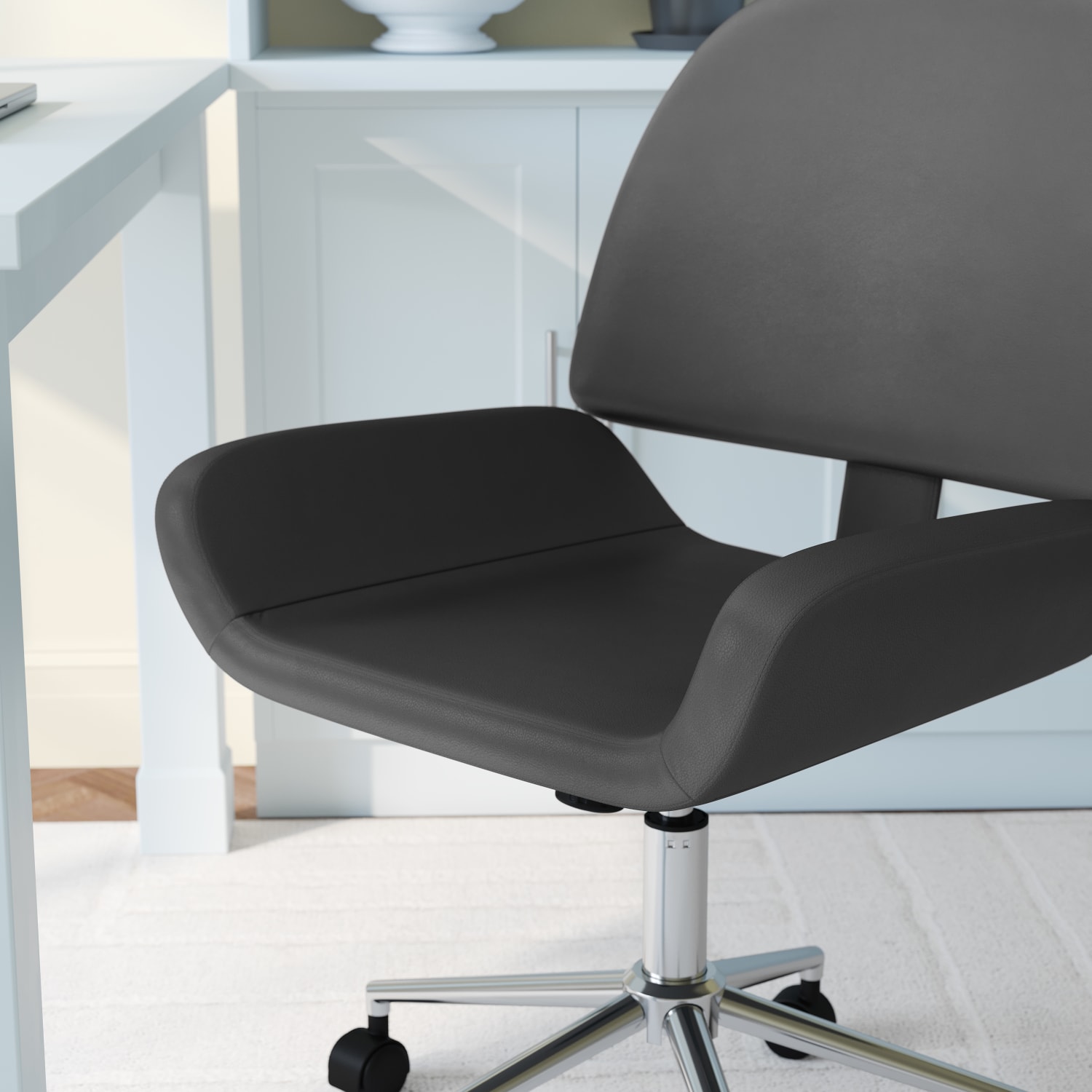 Martha Stewart Tyla Faux Leather Upholstered MidBack Executive Office Chair GrayPolished Nickel PopularChairscom Martha Stewart Tyla Faux Leather Upholstered Mid Back Executive Office Chair GrayPolished Nickel PopularChairscom