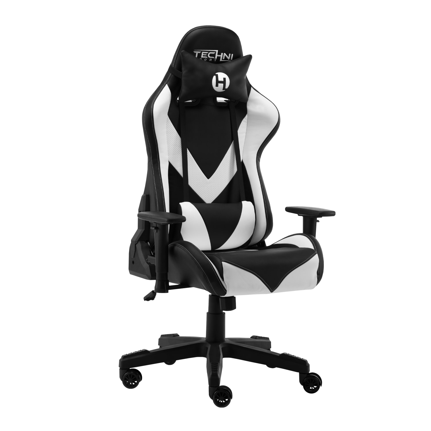 Techni Sport Ergonomic Faux Leather Computer Gaming Chair, White/Black