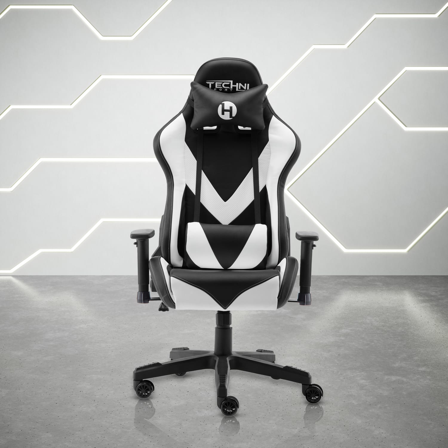 Techni Sport Ergonomic Faux Leather Computer Gaming Chair, White/Black - Image 3