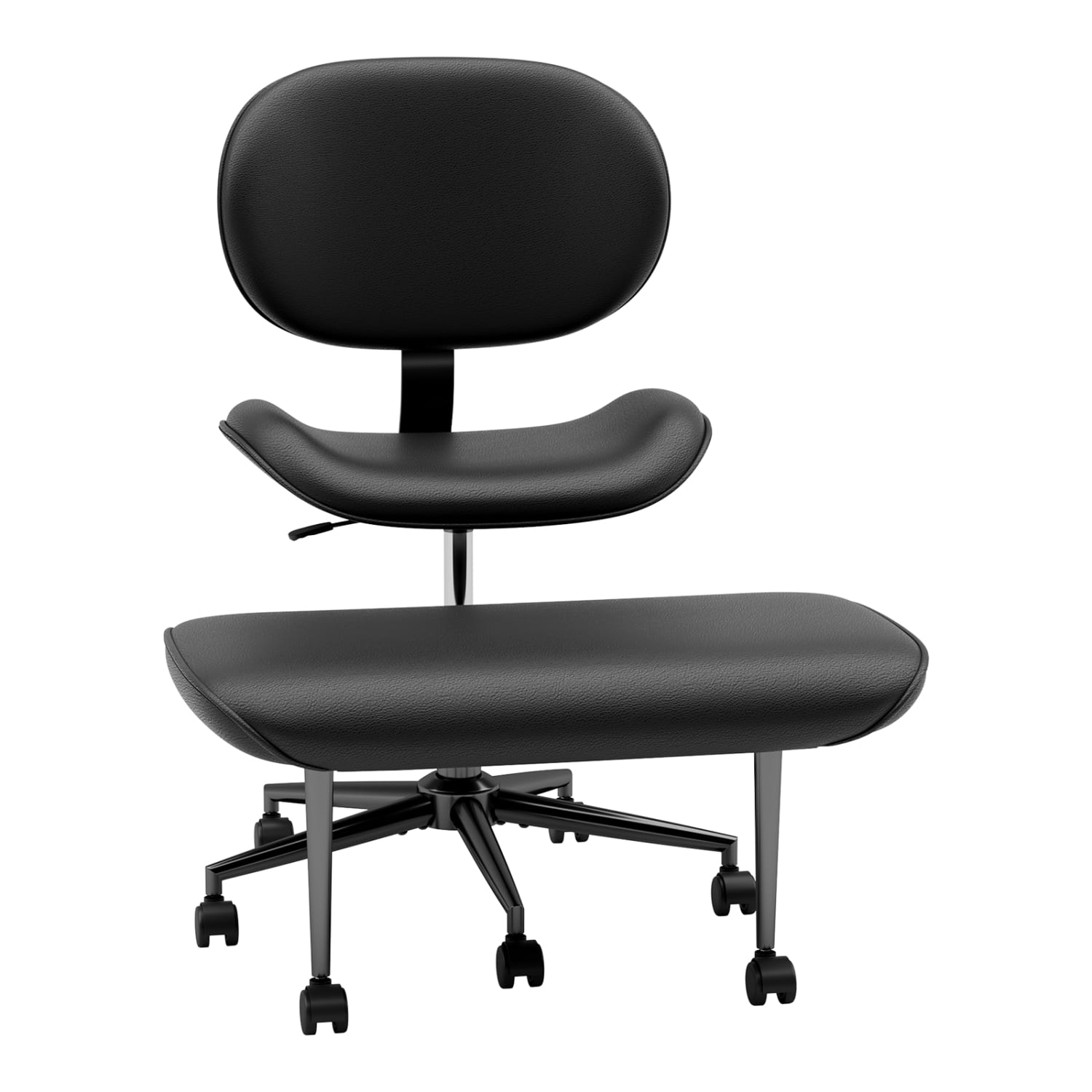 Pinmoco 2-Tier Cross-Legged Ergonomic Faux Leather Modern Armless Office Chair, Black - Image 3