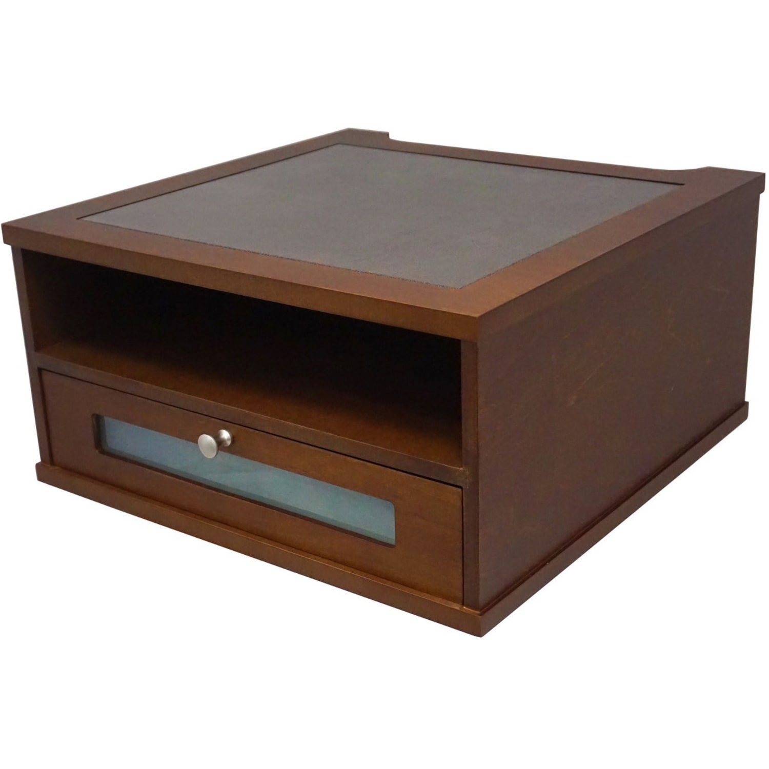 Victor Heritage Wood H1175 Monitor Riser - 1x Shelf(ves) - 6.5inx13.4inx 13.4in Depth - Wood Grain - Wood, Metal, Faux Leather, Frosted Glass - Heritage - Image 5