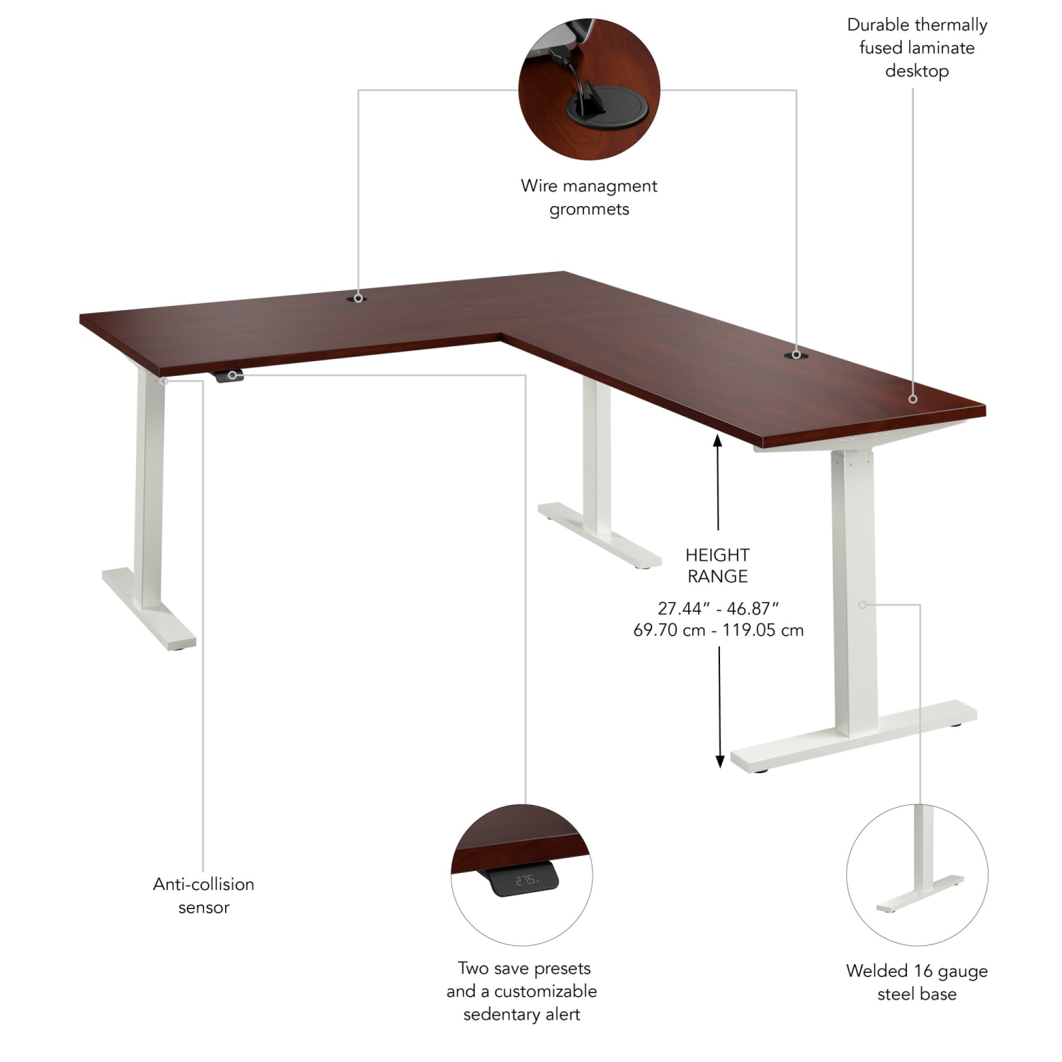 Bush Business Furniture Move 60 Series 60inW Height Adjustable L Shaped Standing Desk, Hansen Cherry/White Powder Coat, Standard Delivery - Image 4