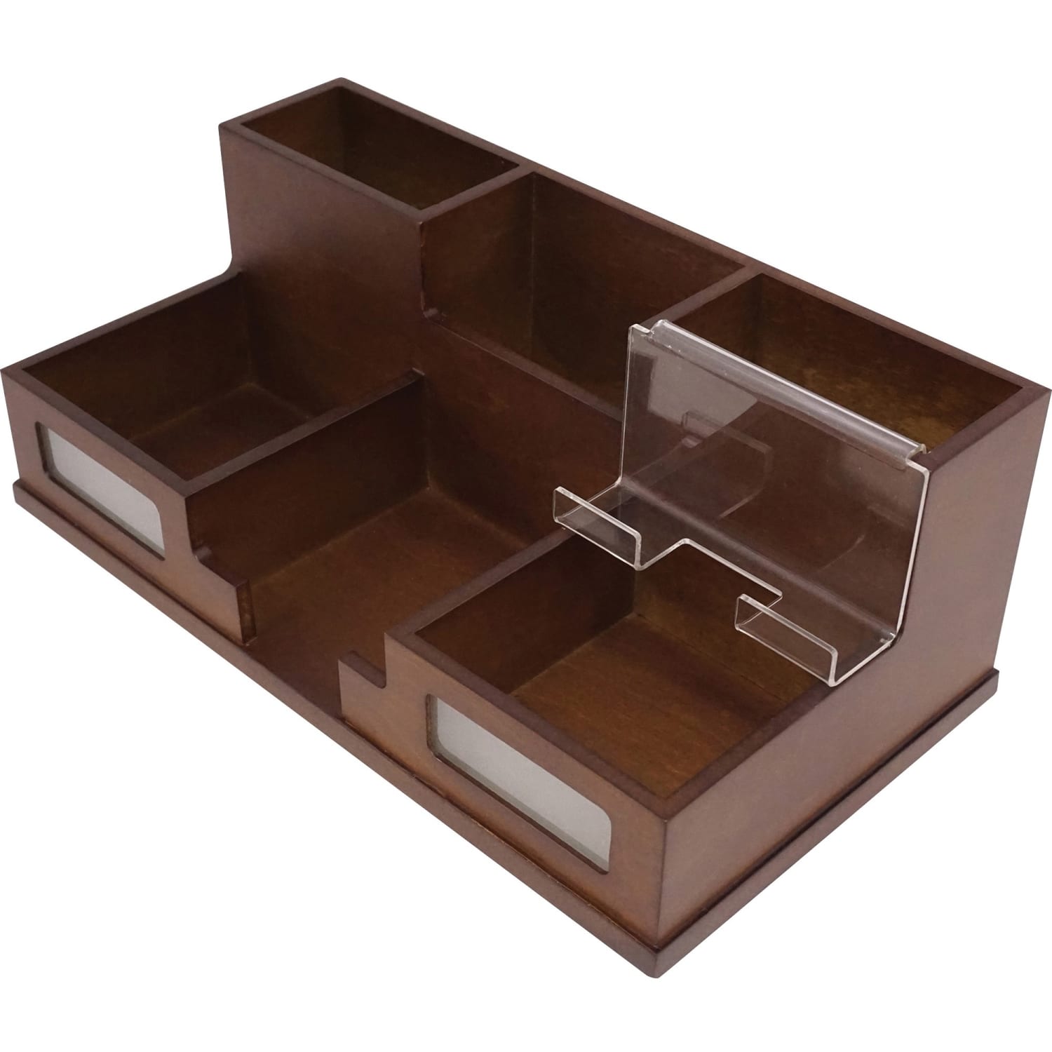 Victor Heritage Wood H9525 Desk Organizer - 6 Compartment(s) - 5.5in x 10.4inx 3.5in Depth - Desktop - Wood Grain - Wood, Acrylic, Frosted Glass - 1 Each