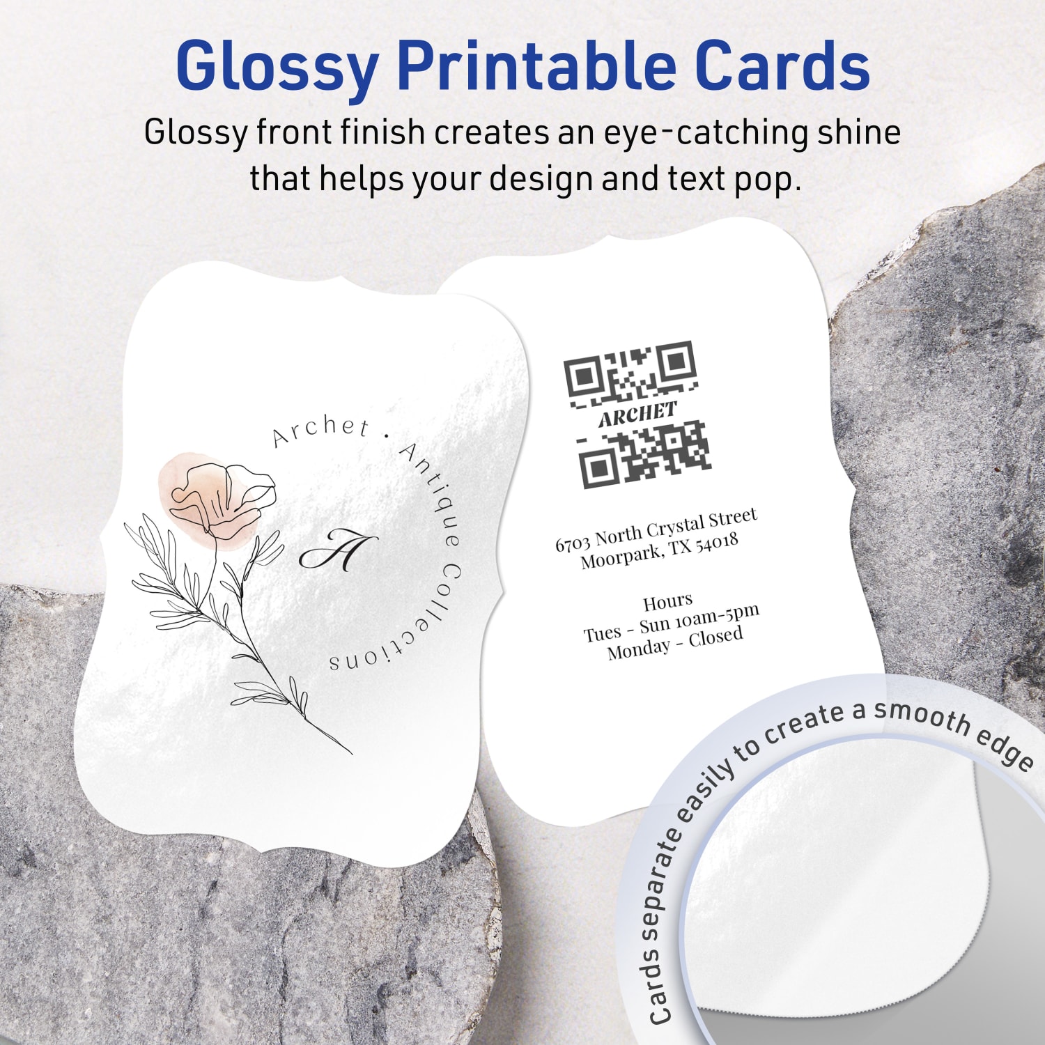 Avery Printable Invitation Cards, 5in x 7in Rectangle Flourished Edge, Glossy White, Pack Of 50 - Image 3