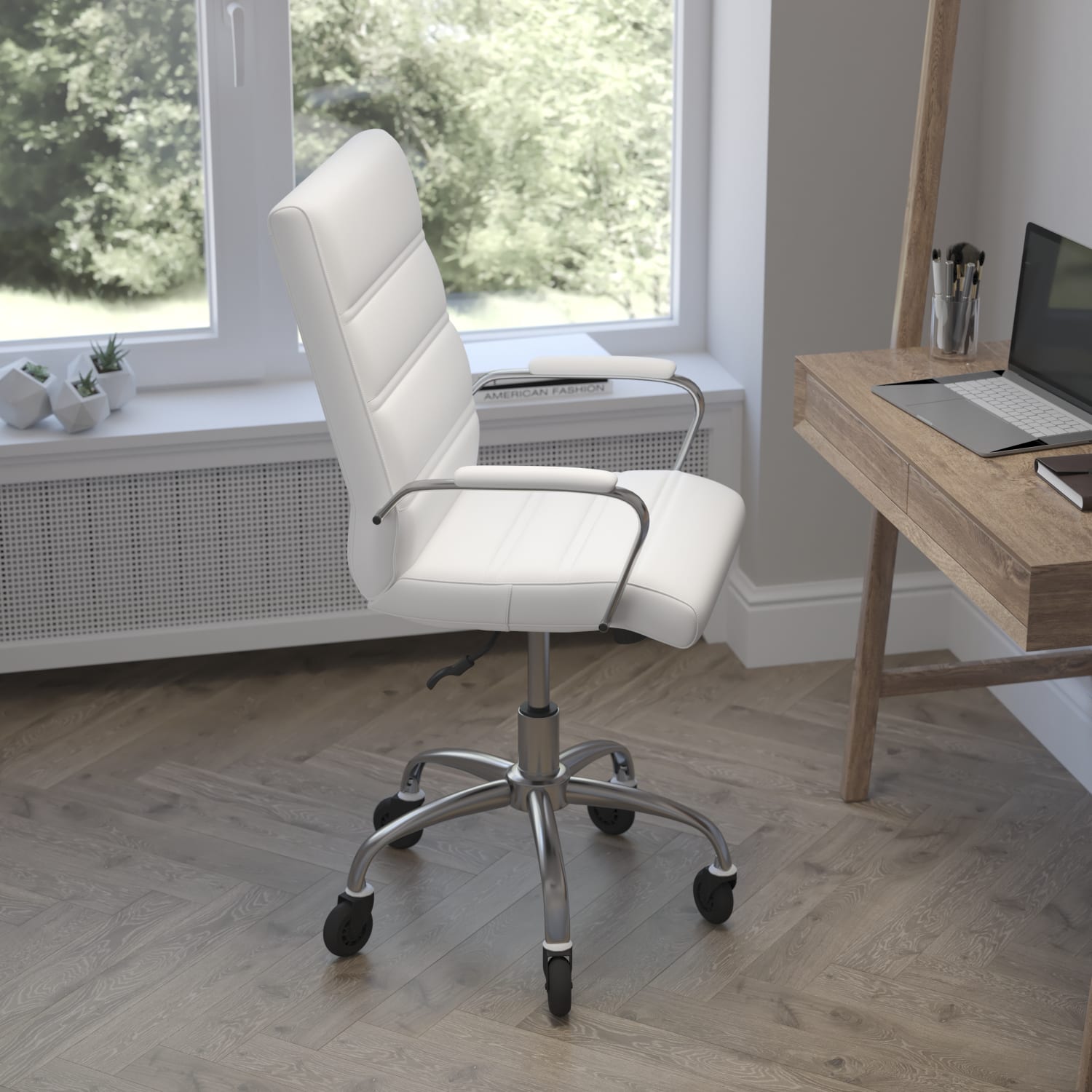 Flash Furniture Camilia Ergonomic Faux Leather MidBack Executive Swivel Office Chair With Arms WhiteChrome PopularChairscom Flash Furniture Camilia Ergonomic Faux Leather Mid Back Executive Swivel Office Chair With Arms WhiteChrome PopularChairscom