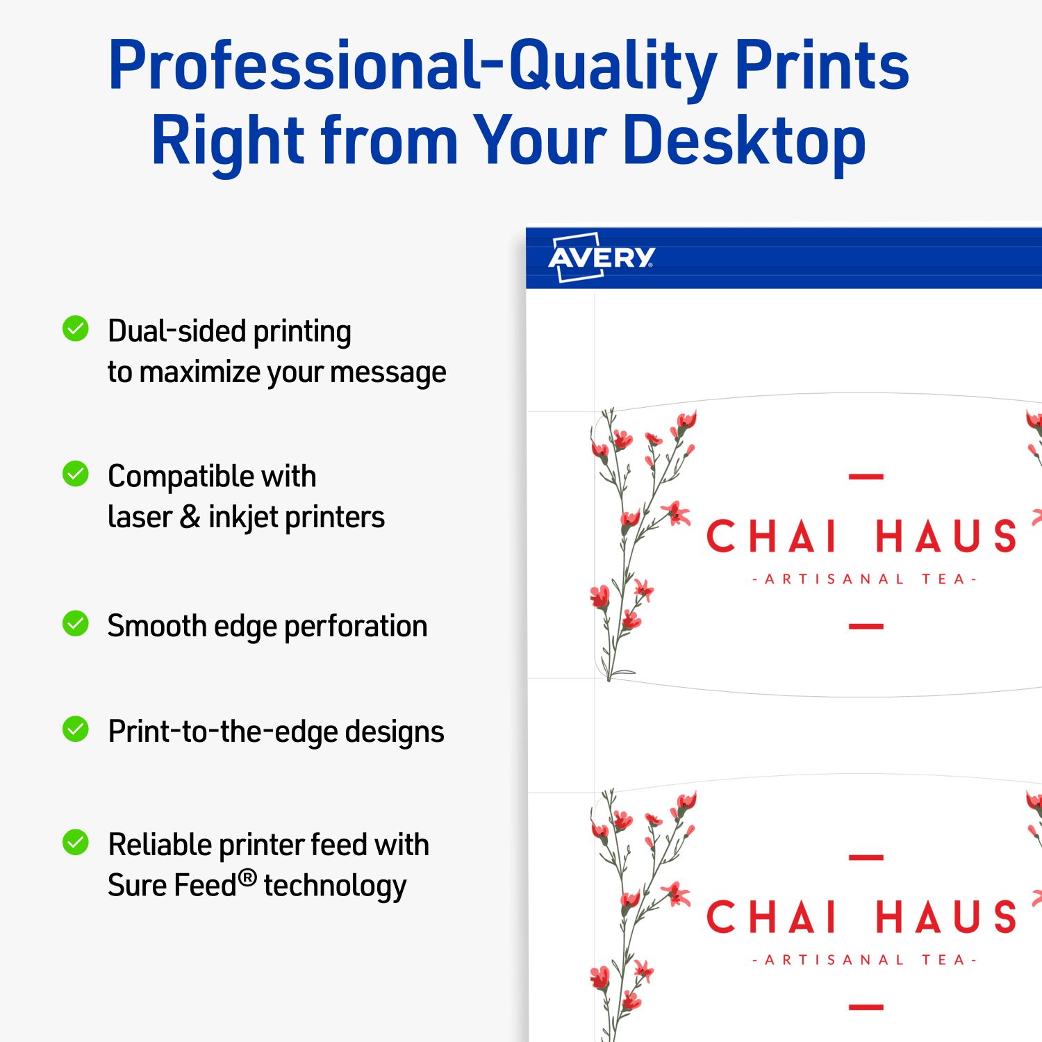 Avery Print-To-The-Edge Business Cards With Sure Feed Technology, 2inx3-1/2in Arched Rectangle, Matte White, Pack Of 80 - Image 3