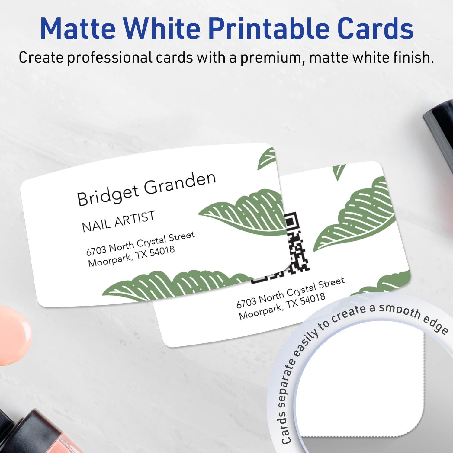 Avery Print-To-The-Edge Business Cards With Sure Feed Technology, 2inx3-1/2in Arched Rectangle, Matte White, Pack Of 80 - Image 4