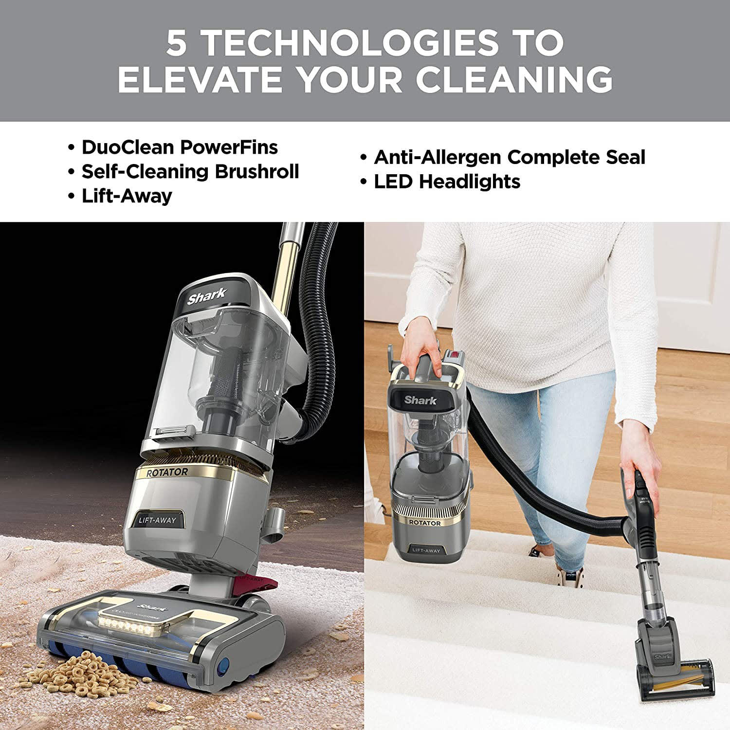 Shark Rotator Lift-Away ADV DuoClean Engage Upright Vacuum Cleaner With Self-Cleaning Brushroll, Gray - Image 6