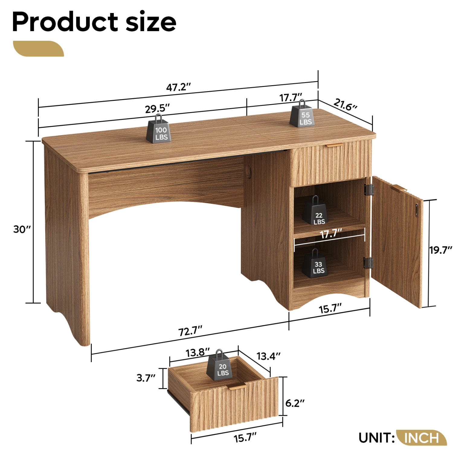 Bestier 48inW Writing Computer Desk With Drawer And Adjustable Storage Cabinet, Dark Brown - Image 3