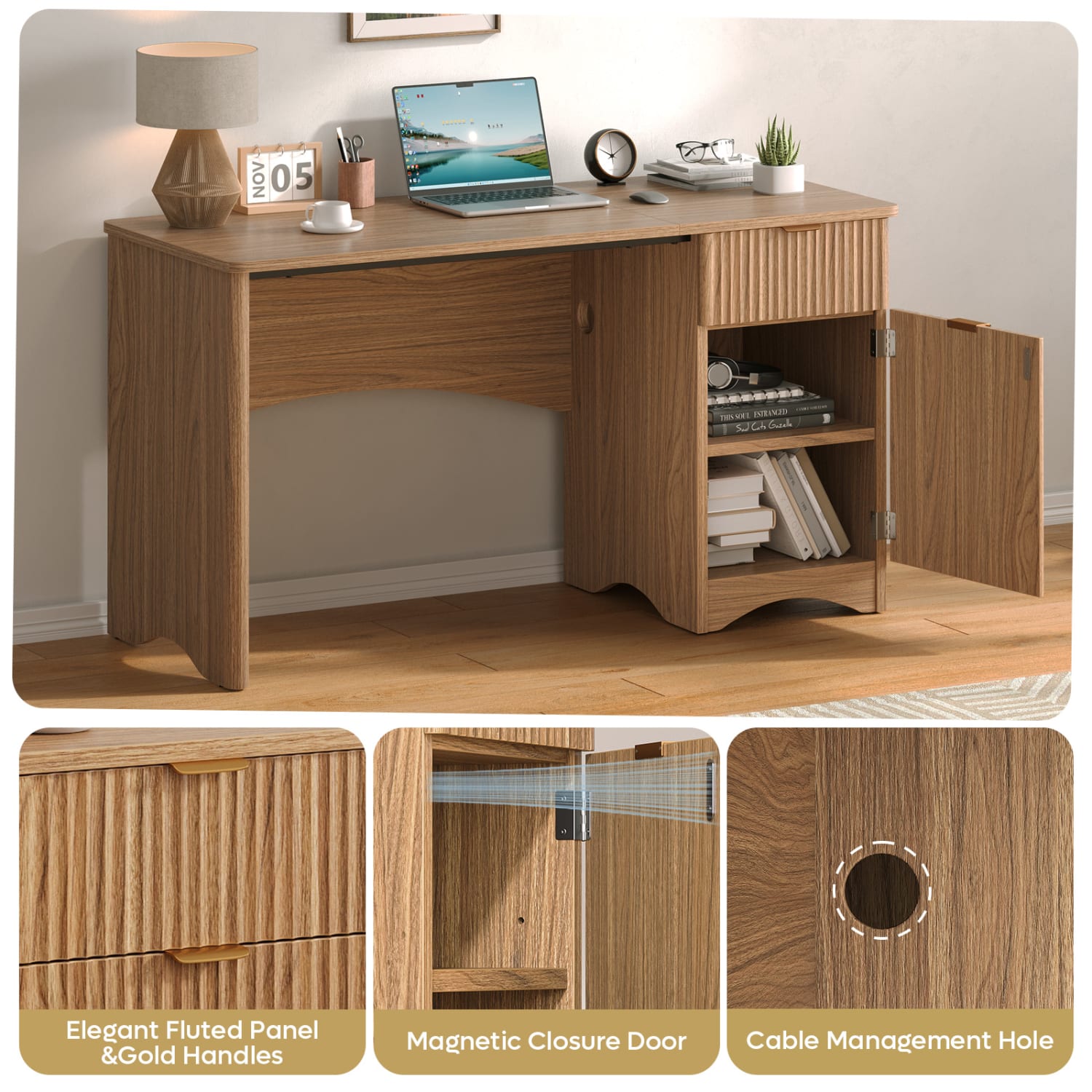Bestier 48inW Writing Computer Desk With Drawer And Adjustable Storage Cabinet, Dark Brown - Image 5