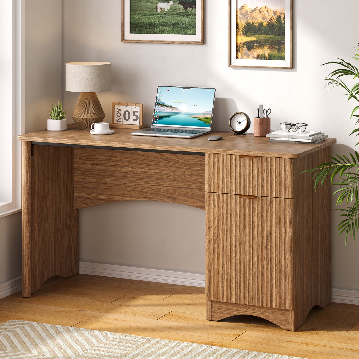 Bestier 48inW Writing Computer Desk With Drawer And Adjustable Storage Cabinet, Dark Brown - Image 6