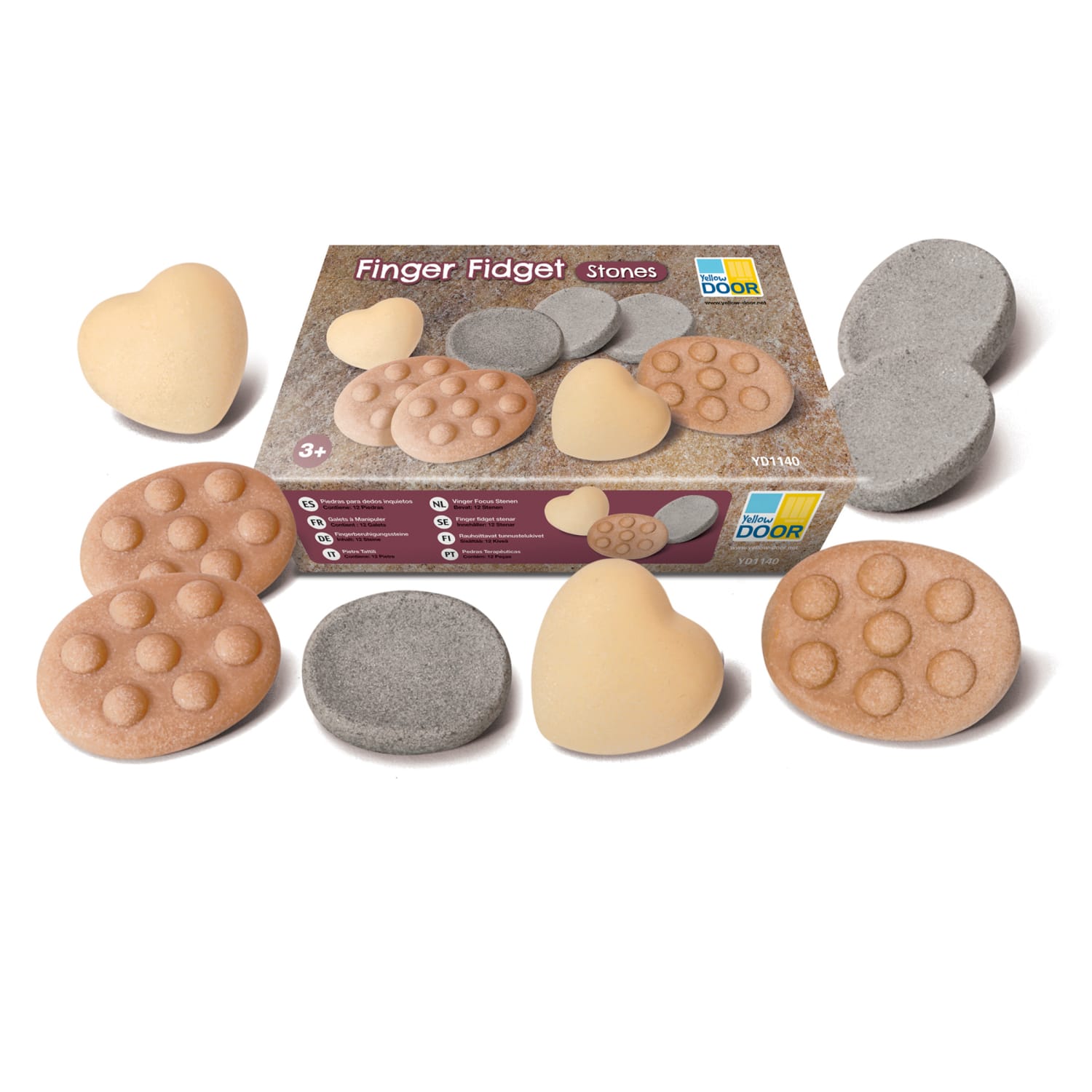 Yellow Door Finger Fidget Stones, Assorted Colors, All Ages, Pack Of 12 Stones