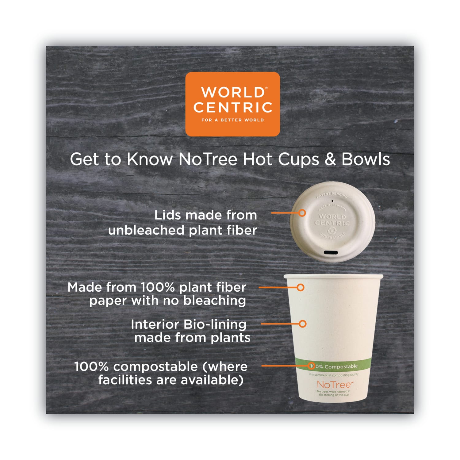World Centric No Tree Paper Bowls, 24 Oz, 4-1/2inH x 4-7/16in Diameter, Natural, Carton Of 500 Bowls - Image 5