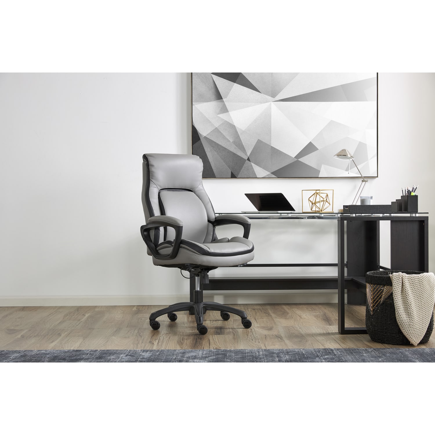 Shaquille O Neal Amphion Ergonomic Bonded Leather High Back Executive Office Chair Gray PopularChairscom