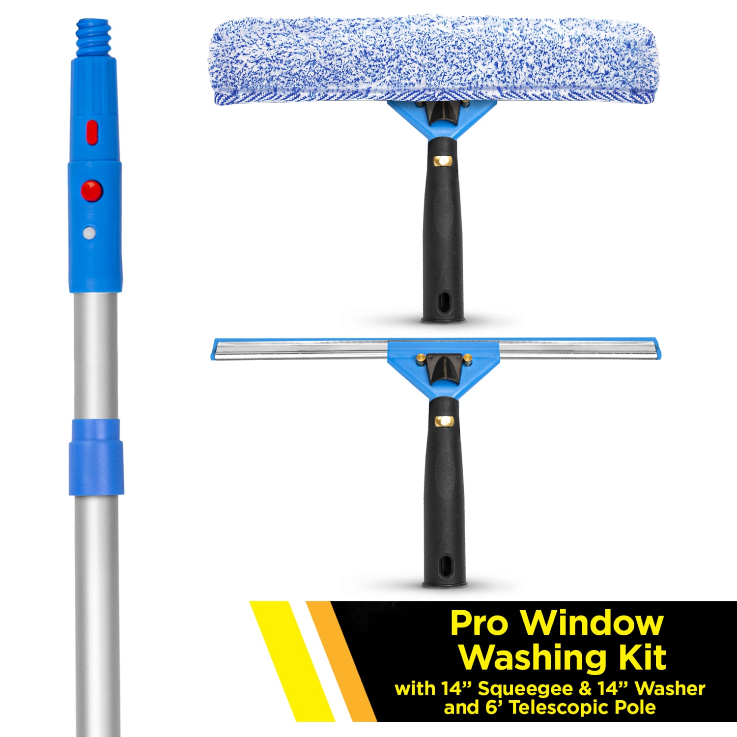 Gritt Commercial Pro Window Washing Kit with with 14in Squeegee, 14in Washer and 6ft Telescopic Pole - Image 4