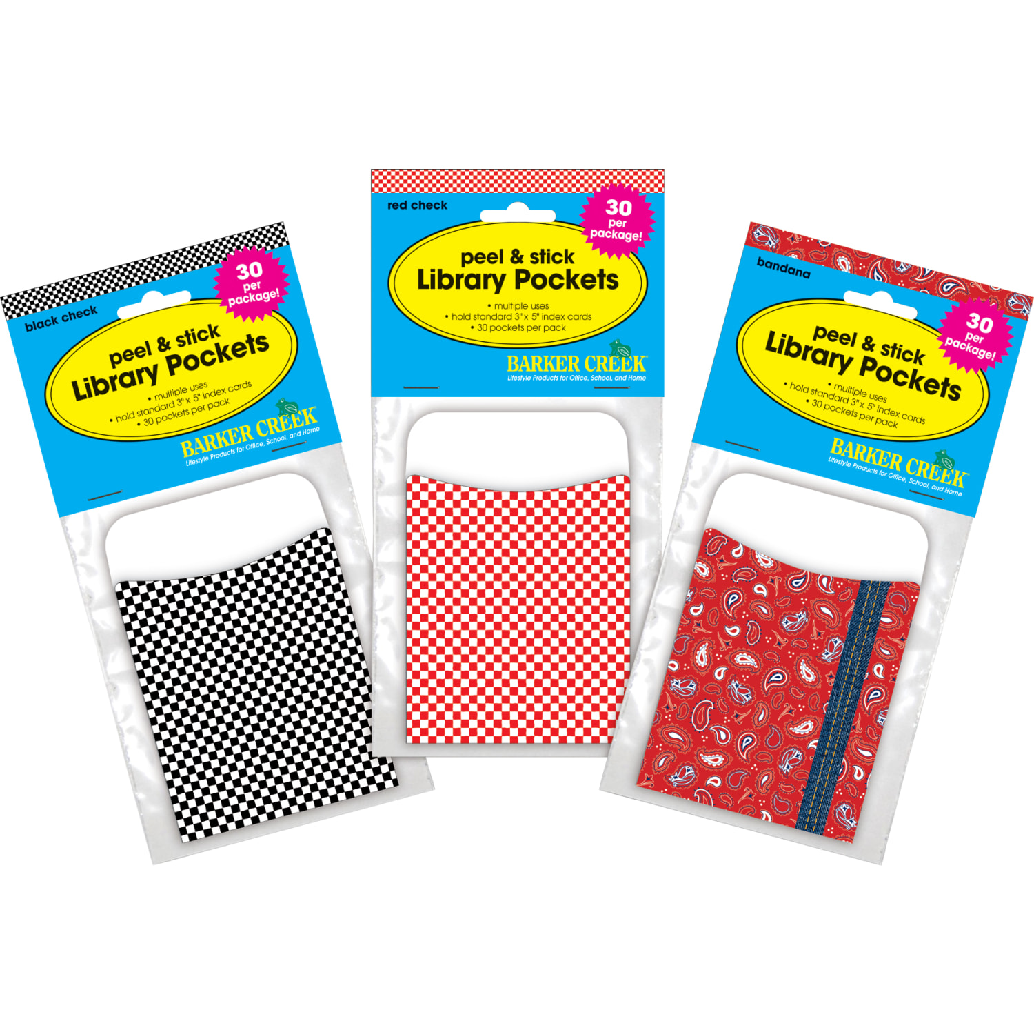 Barker Creek Peel & Stick Library Pockets, 3-1/2in x 5-1/8in, Red/Black Classic, Set Of 90 Pockets - Image 6