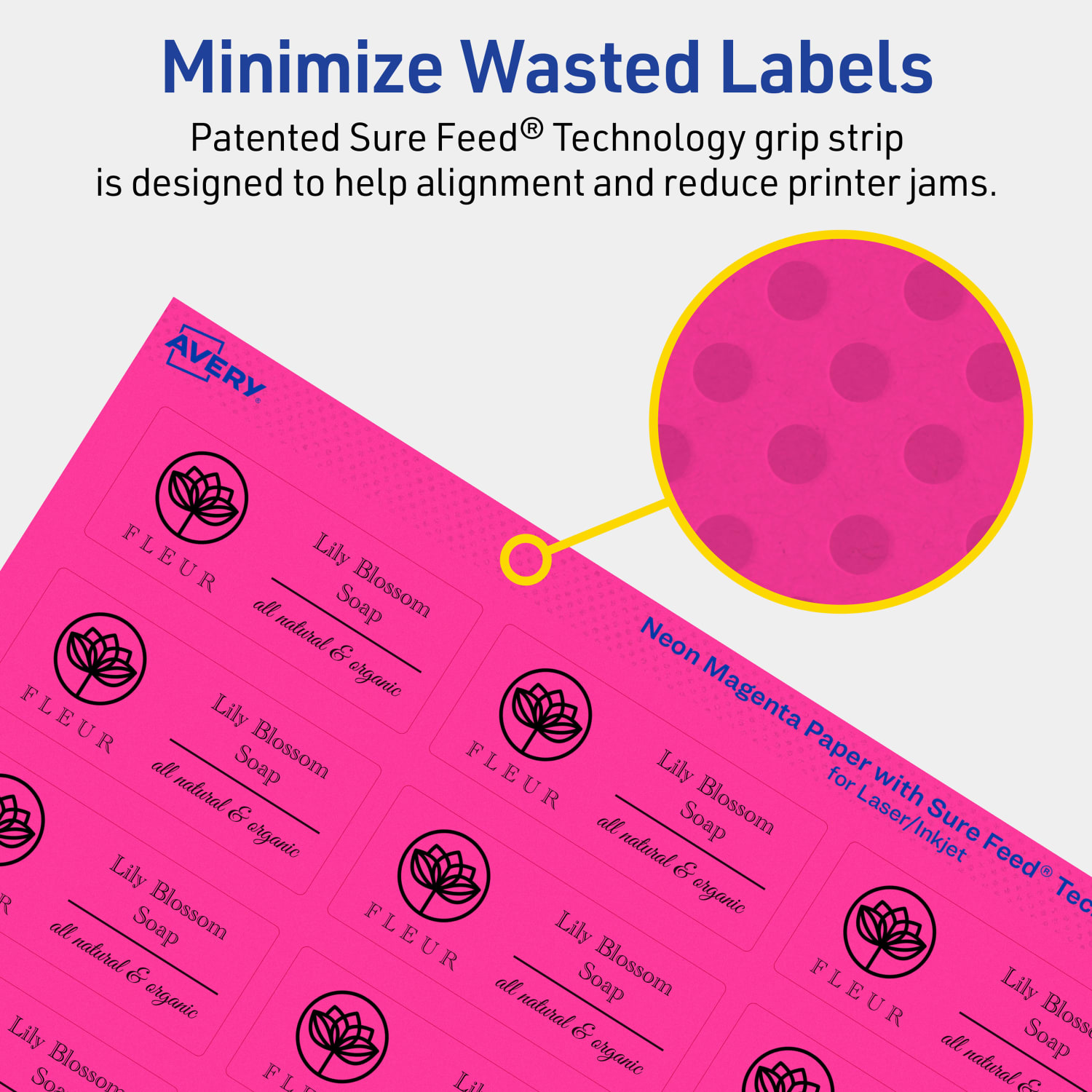 Avery Printable Labels With Sure Feed Technology, 94221-NMP40, Rectangle, 1in x 2-1/2in, Matte Neon Magenta, Pack of 960 - Image 5