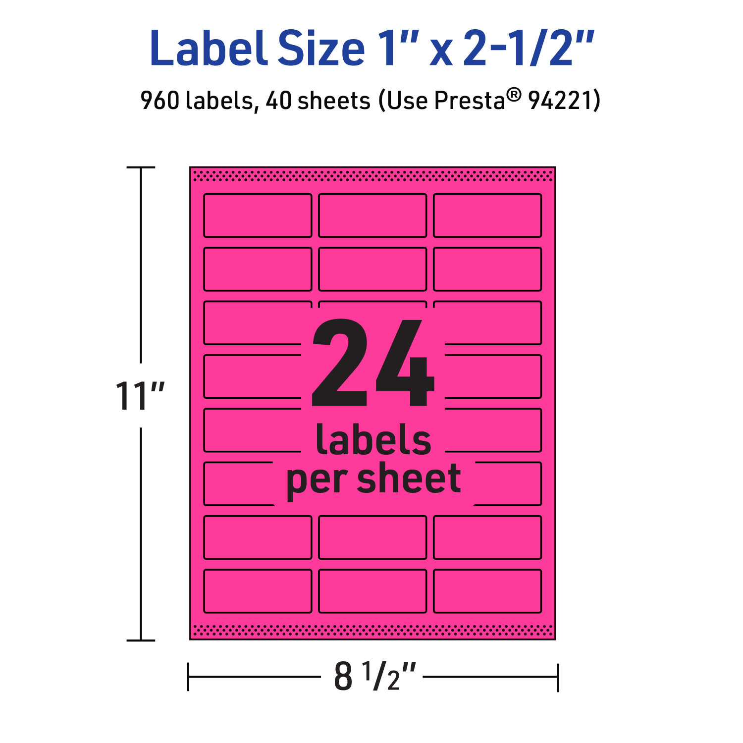 Avery Printable Labels With Sure Feed Technology, 94221-NMP40, Rectangle, 1in x 2-1/2in, Matte Neon Magenta, Pack of 960 - Image 6