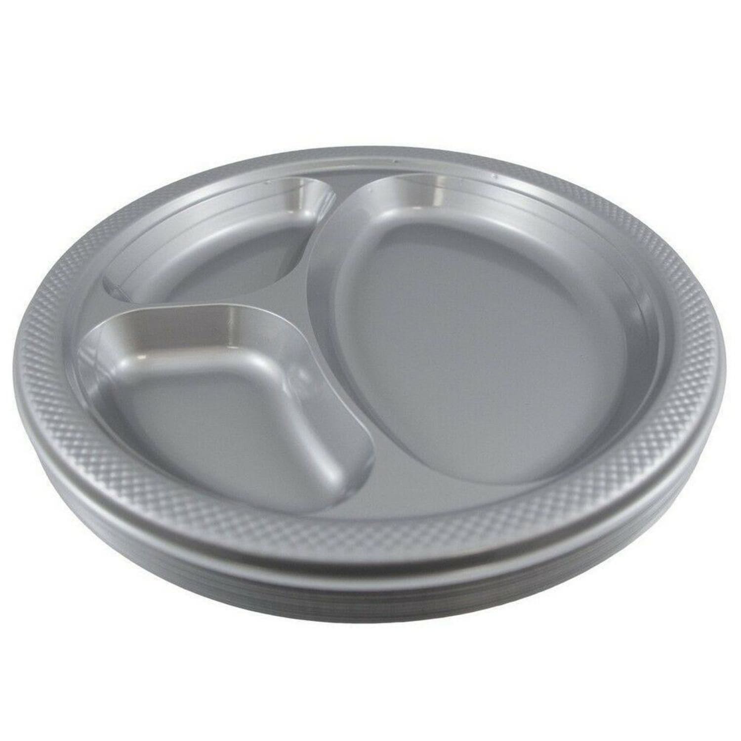 JAM PAPER Plastic 3 Compartment Divided Plates, Large, 10 1/4 inch, Silver, 20/Pack - Image 3