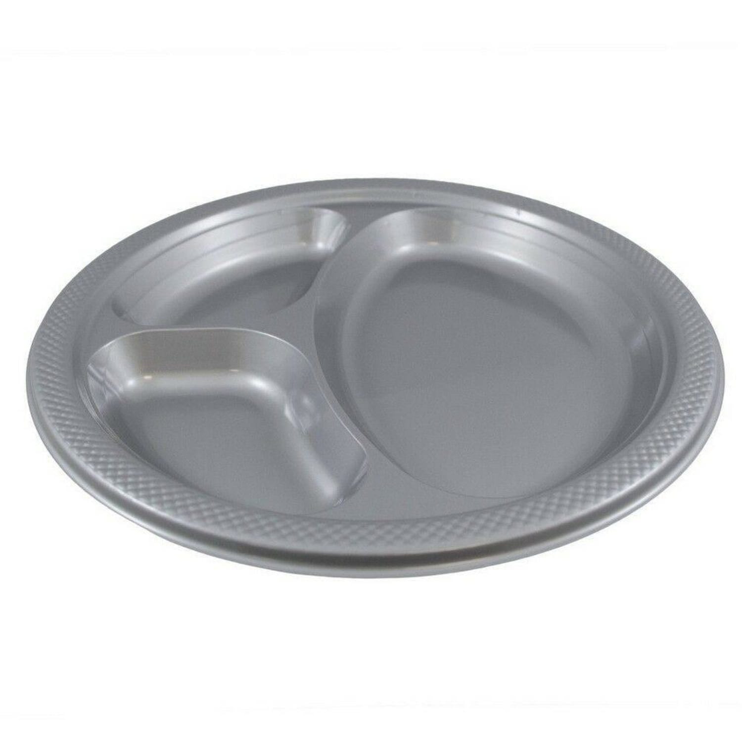 JAM PAPER Plastic 3 Compartment Divided Plates, Large, 10 1/4 inch, Silver, 20/Pack - Image 5