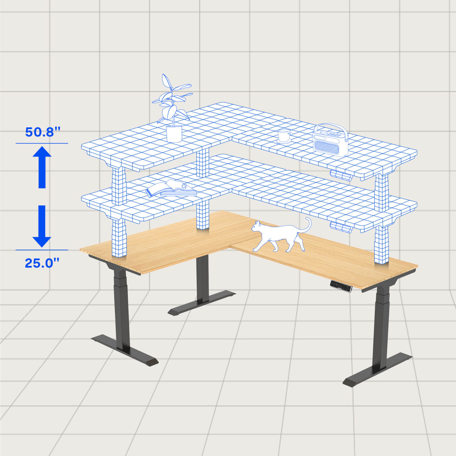 FlexiSpot E7L 76inW L-Shaped Electric Height-Adjustable Standing Desk, Bamboo/Black - Image 5